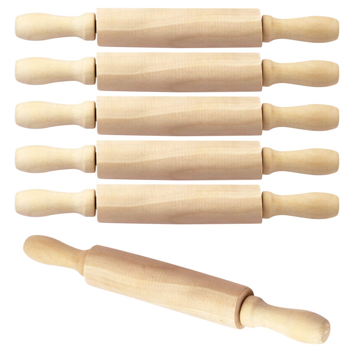 Billioteam 6 Pack 8 Inch Mini Wood Rolling Pin,Great For Children Kids Girls And Boys,Small Wooden Rollers For Art And Crafting,