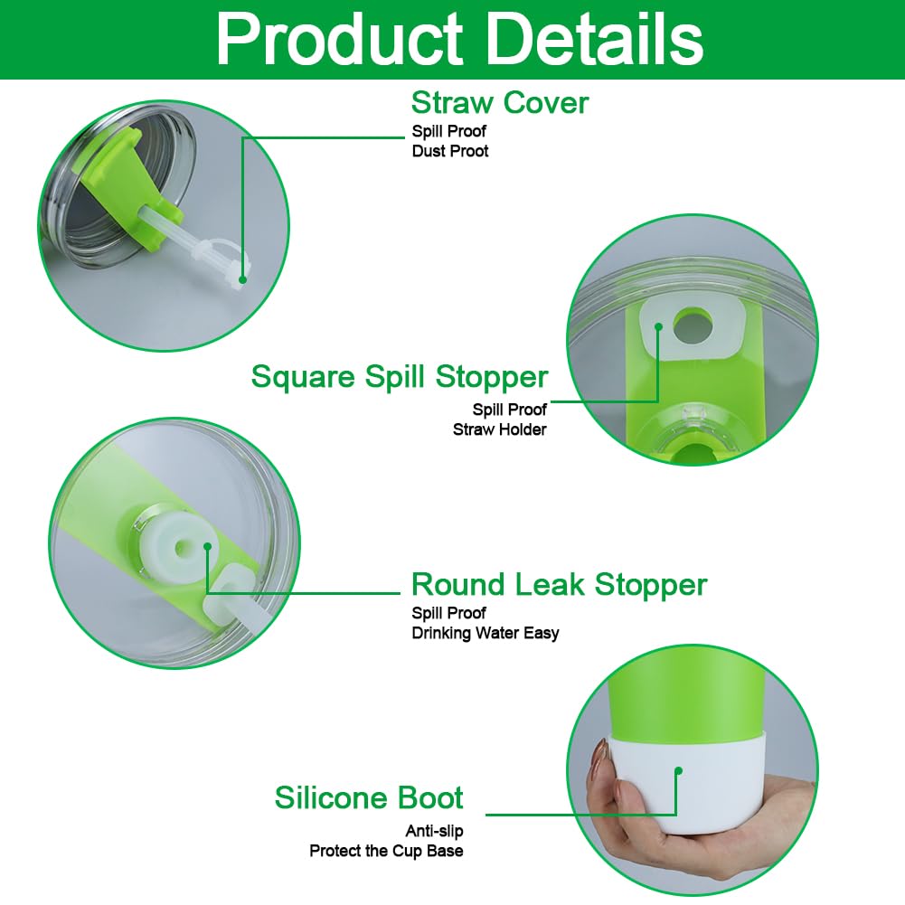 Seiletoo 8Pcs Silicone Spill Stopper Set For Stanley Cups 1.0 30 Oz, 40 Oz, Includes 2 Straw Cover Set, 2 Square Spill Stoppers
