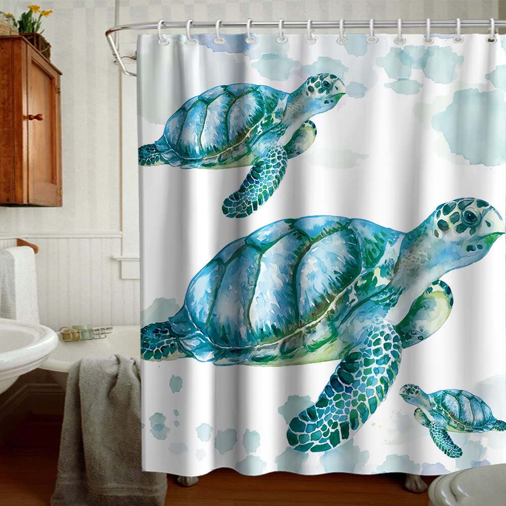 Final Friday Beach Nautical Sea Turtle Theme Fabric Shower Curtain Sets Ocean Family Bathroom Decor With Hooks Waterproof Washab