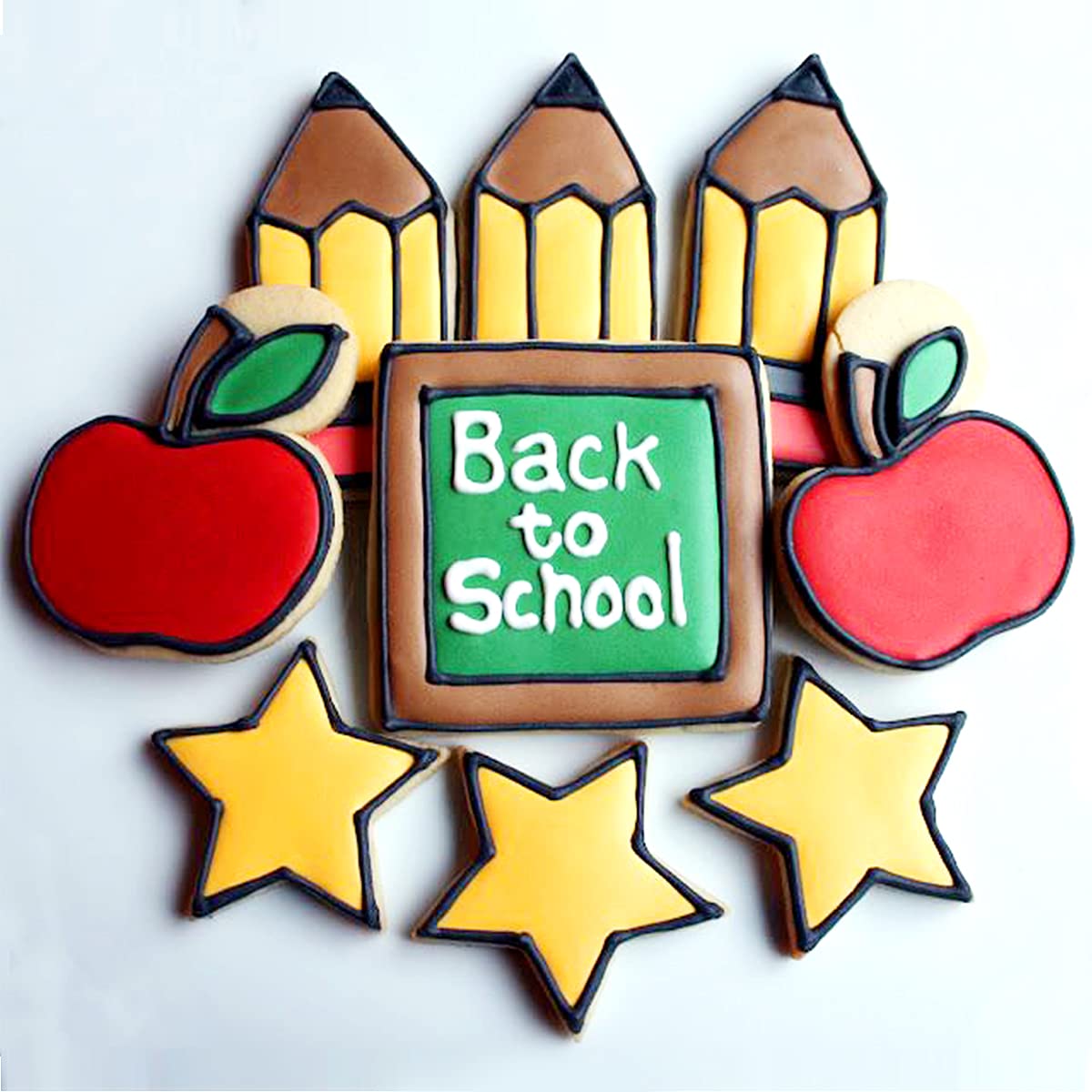 Fangleland Back To School Cookie Cutter Set, 7 Pack 100Th Of School Teacher Appreciation Cutters Stainless Steel With Apple Penc