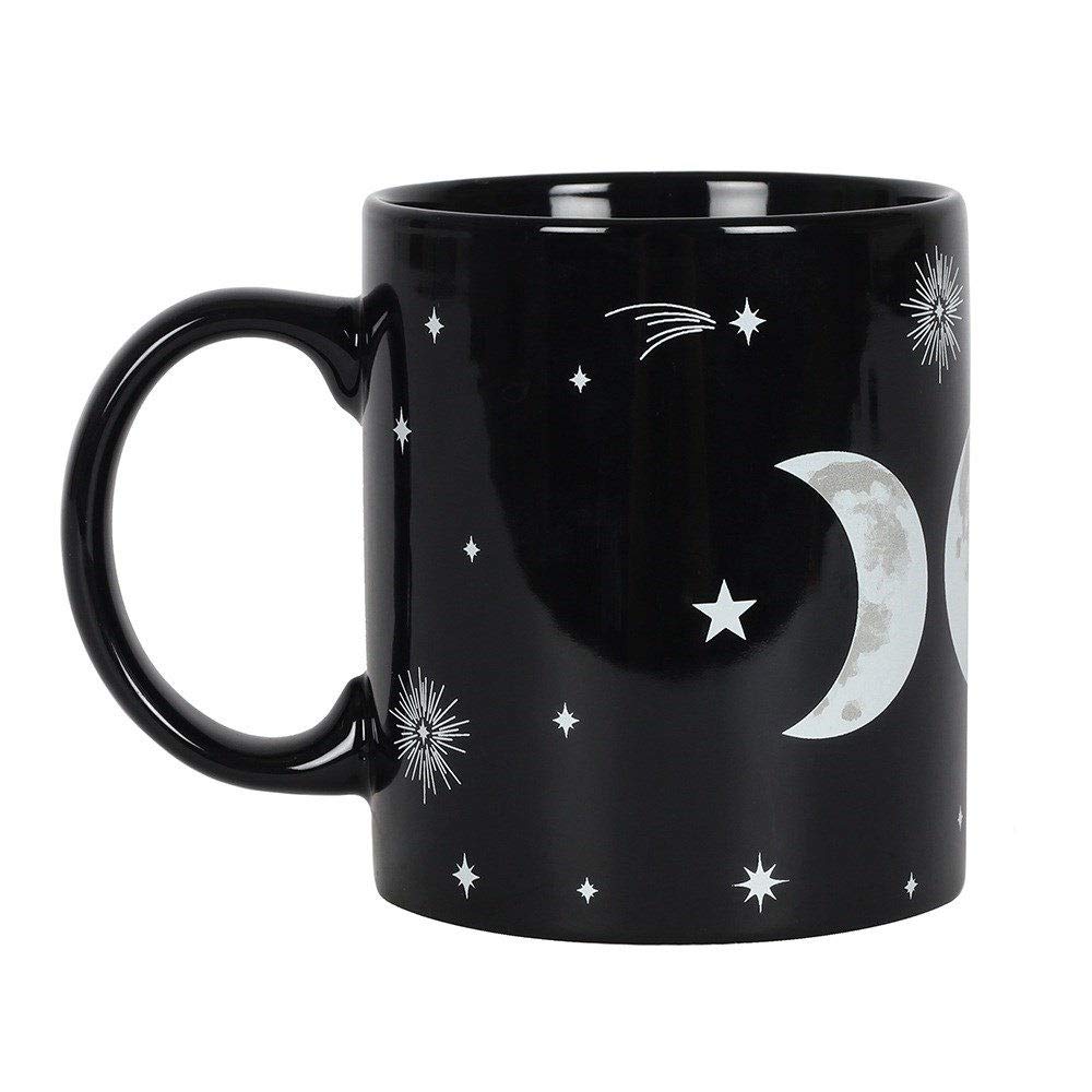 Mug - Ceramic Tea/Coffee - Triple Moon Mug - Black Gothic Wicca Witchcraft Pagan Mug