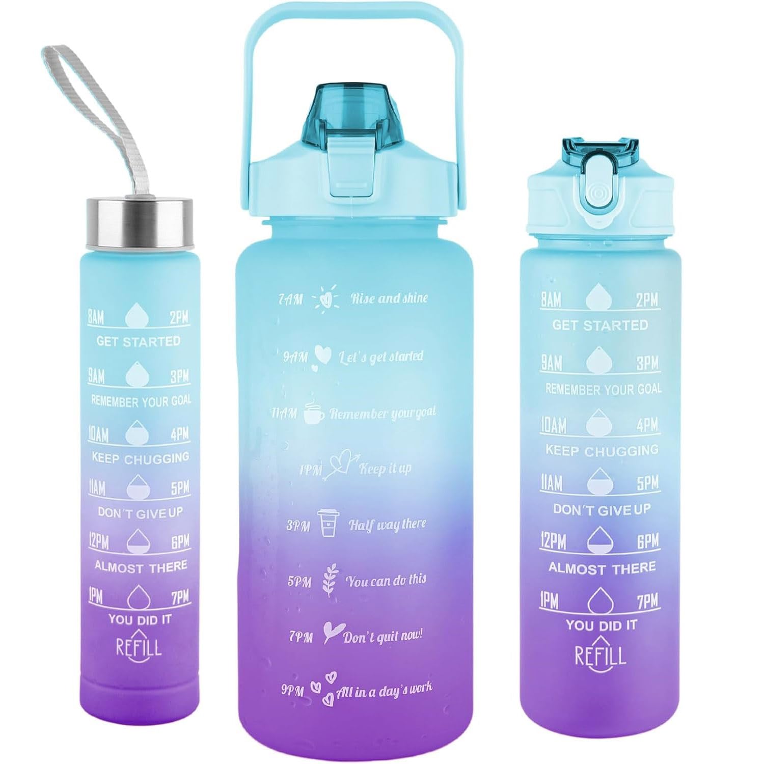 Hsr 3 In 1 Set (2L, 900Ml, 300Ml) Bpa Free Plastic Motivational Water Bottle With Time, Capacity Marker Unbreakable, Leakproof W