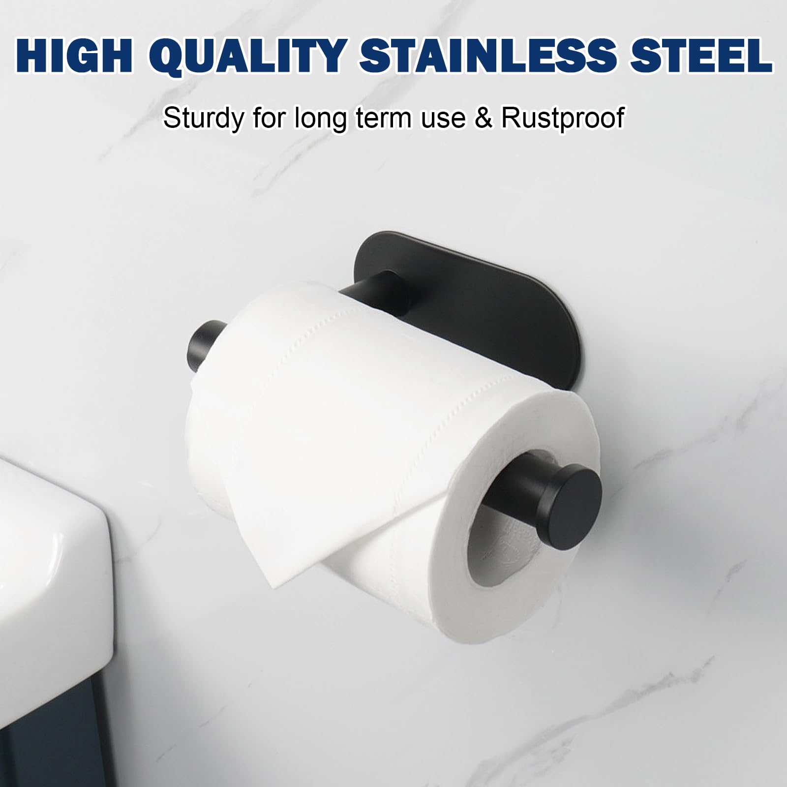 NearMoon Toilet Paper Holder Self Adhesive  Premium Thicken SUS304 Stainless Steel Rustproof Adhesive Toilet Roll Holder no Drilling for Bathroom  Kitchen  Washroom (1 Pack  Matte Black)