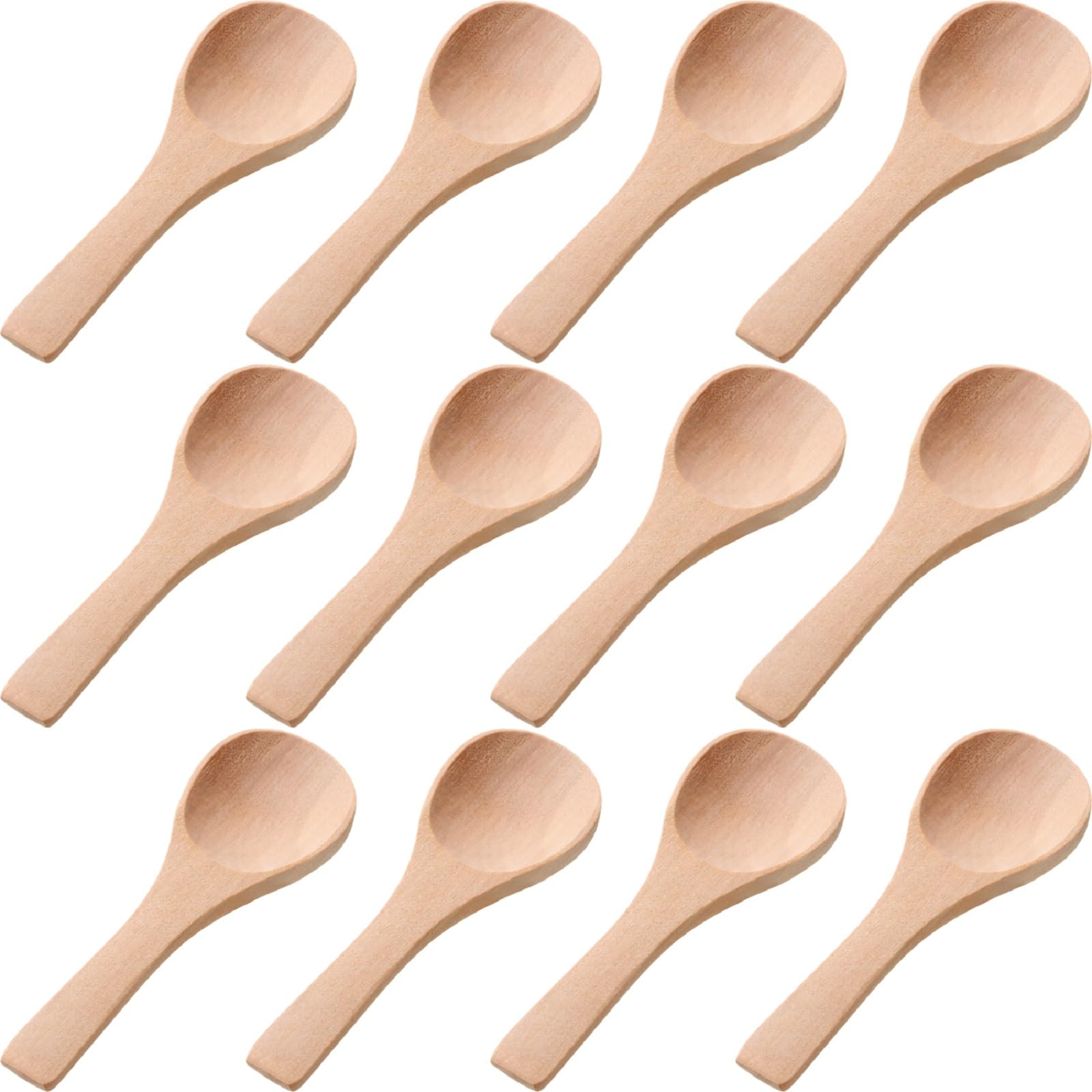 Boao 50 Pcs Small Wooden Spoons, 3.5 L, Mini Wood Natural Tiny Spoons Wooden Little Teaspoons for Jars Sugar Creamer Honey Spi