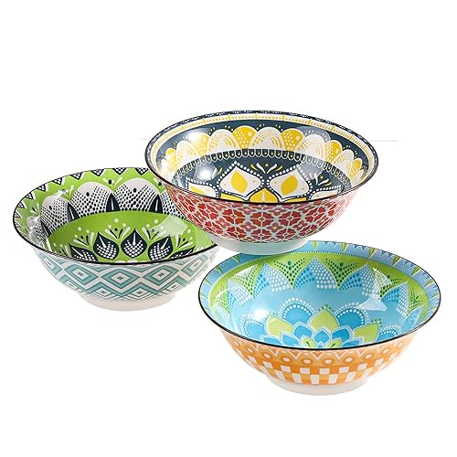 Ramen Bowl Set Pho Bowls - Porcelain Soup Bowls Set of 3 - Noodle Bowl Sets for Kitchen 35 oz - 8 inch Colorful Ceramic Bowls for Serving Cereal | Salad | Pasta | Miso - Microwave and Dishwasher Safe