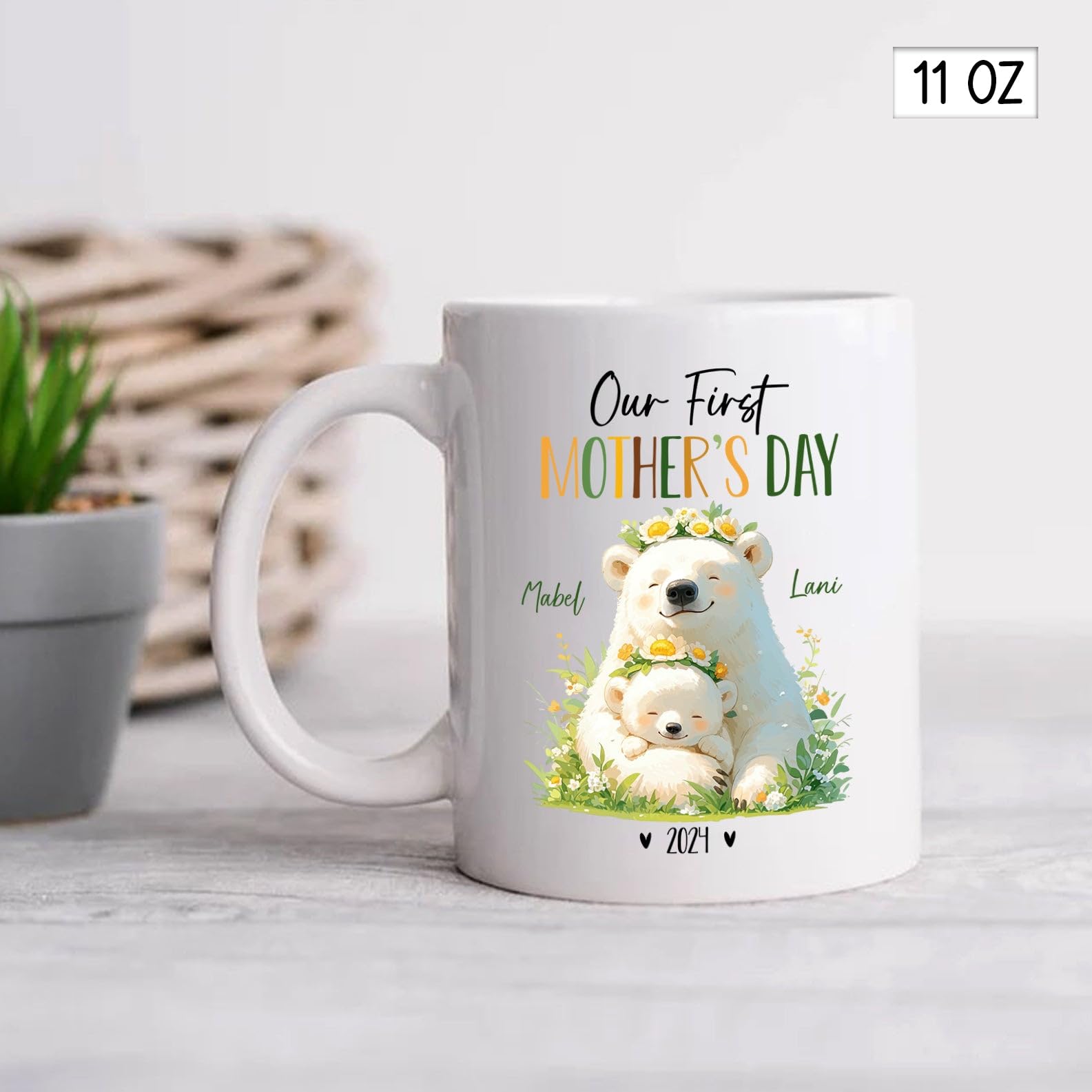 Mother And Baby Polar Bear Ceramic Mug, Our First Mothers Day Mug, Gift For Polar Bear Lovers, Personalized Mommy & Baby Animal