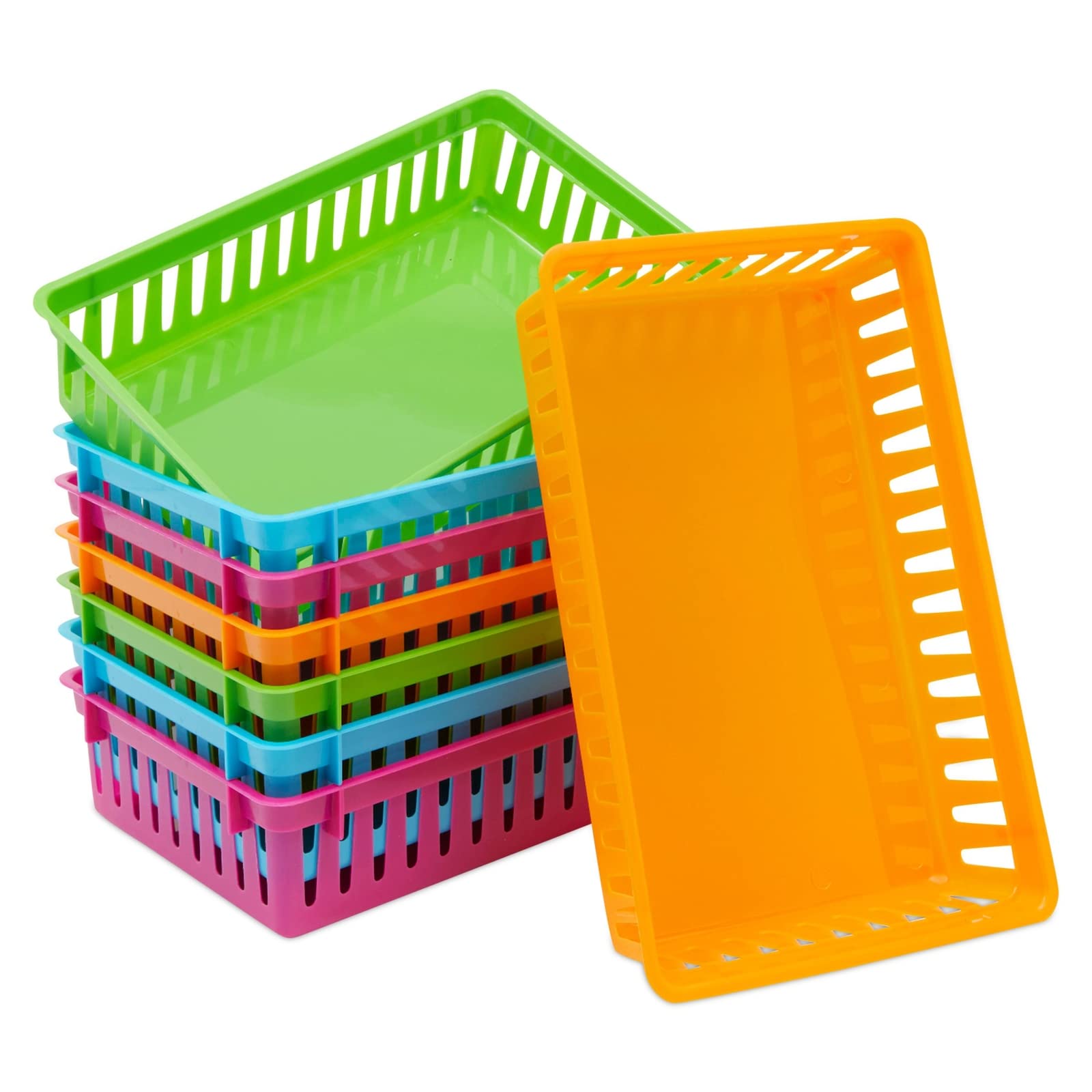 Bright Creations 8 Pack Colorful Storage Bins For Classroom - Small Plastic Baskets For Organizing Shelves, Arts, Crafts, Desks,