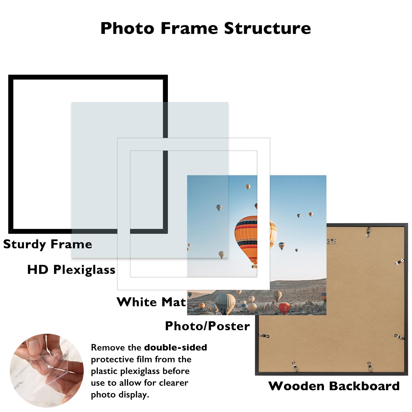 JCJMY 24x24 Picture Frame Black with 20x20 Mat, Display Photo 20x20 with Mat or 24 x 24 Without Mat, Wall Hanging Large 24x24 Po