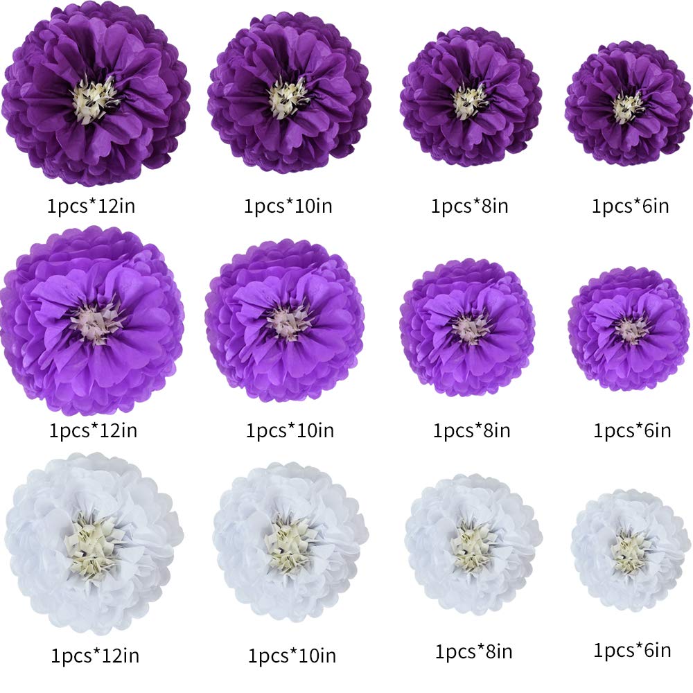 Beishida Lavender Purple White Hanging Tissue Paper Flowers Paper Chrysanth Flowers Diy Crafting For Halloween Wedding Birthday