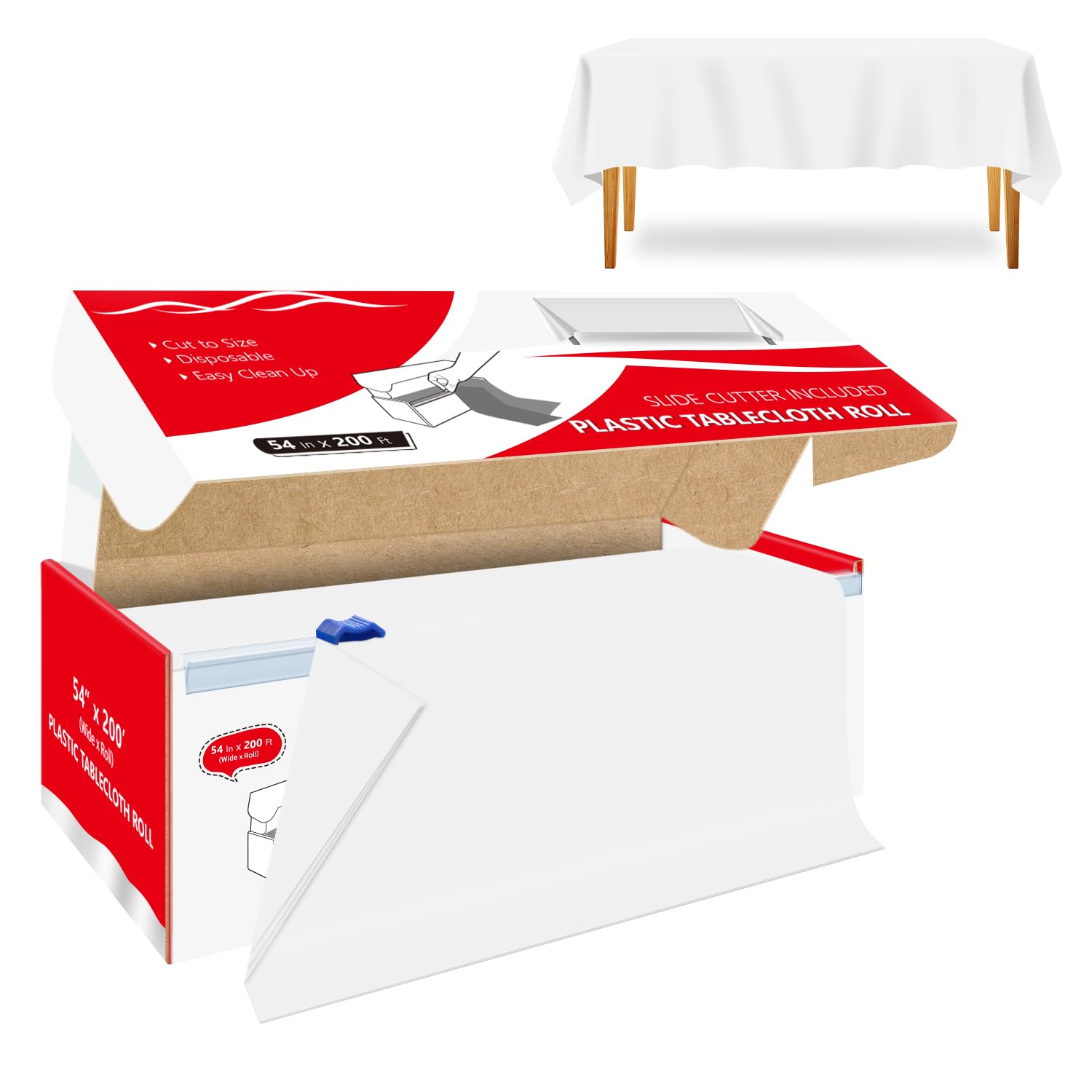 Xnluothsk 54 Inch x 200 Feet White Plastic Tablecloth Roll Cut to Size Disposable Table Cover with Cutter Box Plastic Table Clot