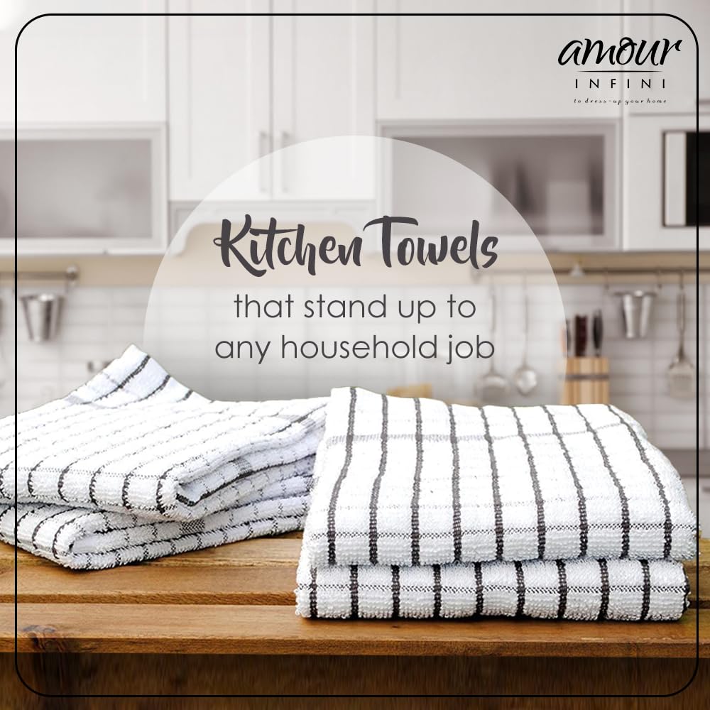 Amour Infini Kitchen Towels Set Of 4 - Highly Absorbent, Super Soft Terry Cotton 20X28 Inch Dish Towels With Hanging Loop - Hand