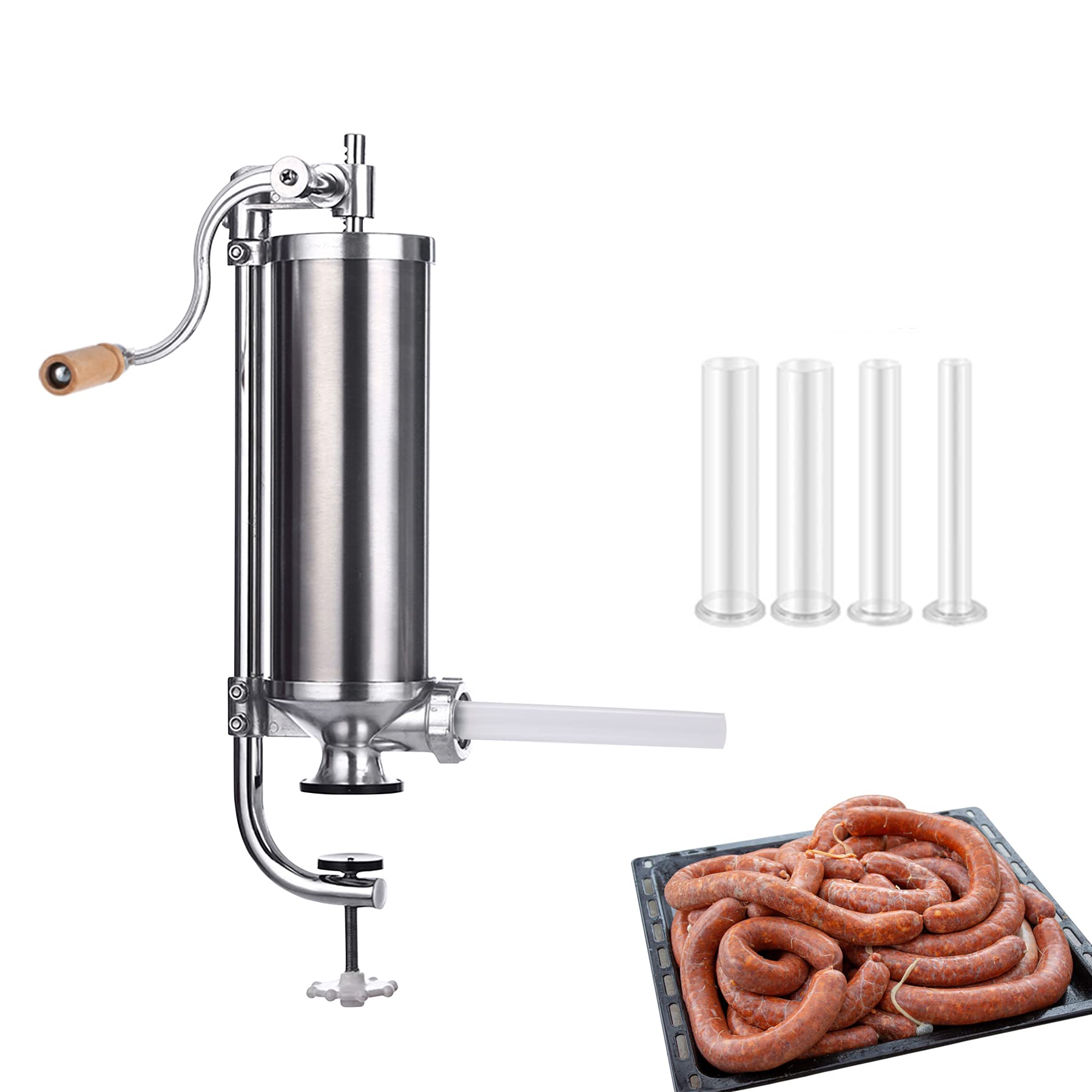 Sausage Stuffer, Stainless Steel Sausage Maker, Best Professional Kitchen Meat Sausage Stuffing Machine With 4 Filling Nozzles A