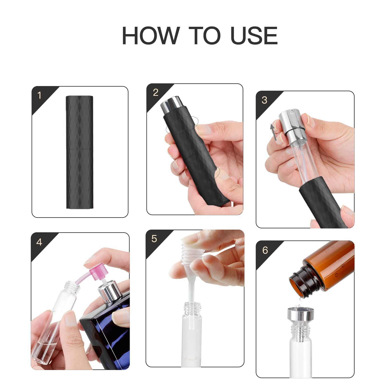 Lisapack 8Ml Perfume Atomizer Spray Bottle (2 Pcs) Empty Cologne Dispenser Portable (Black, Grey)