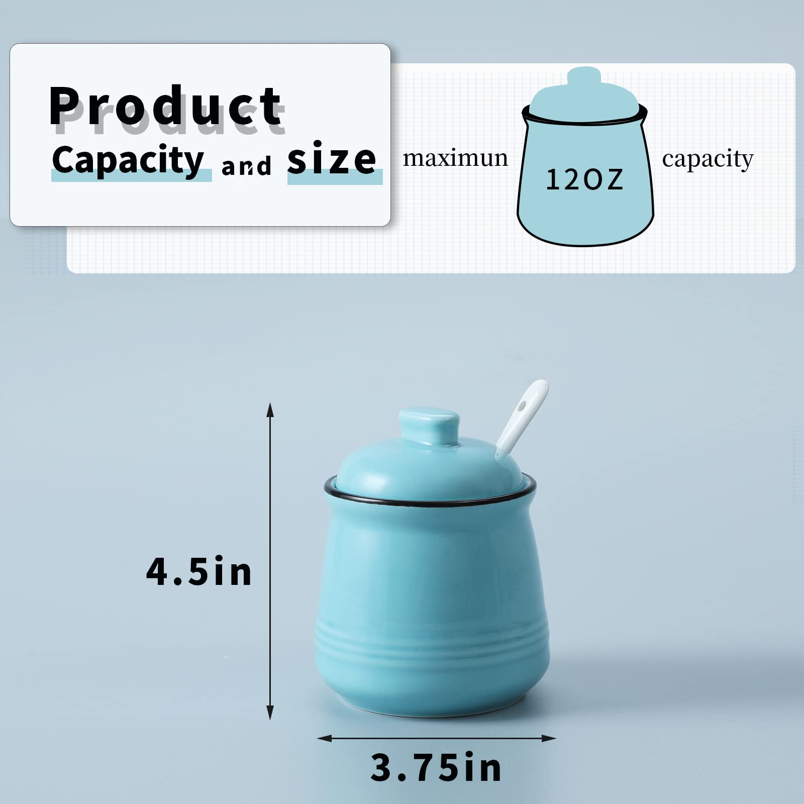 HAOTOP Porcelain Salt Bowl with Lid and Spoon Ceramic Sugar Bowl 12oz (Turquoise)