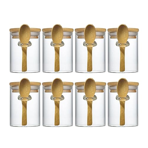 Livejun 8 oz Airtight Mini Glass Jars with Bamboo Lids and Bamboo Spoons  Spice Jars Small Food Storage Containers for Kitchen  Bathroom  Home Decor Set of 8