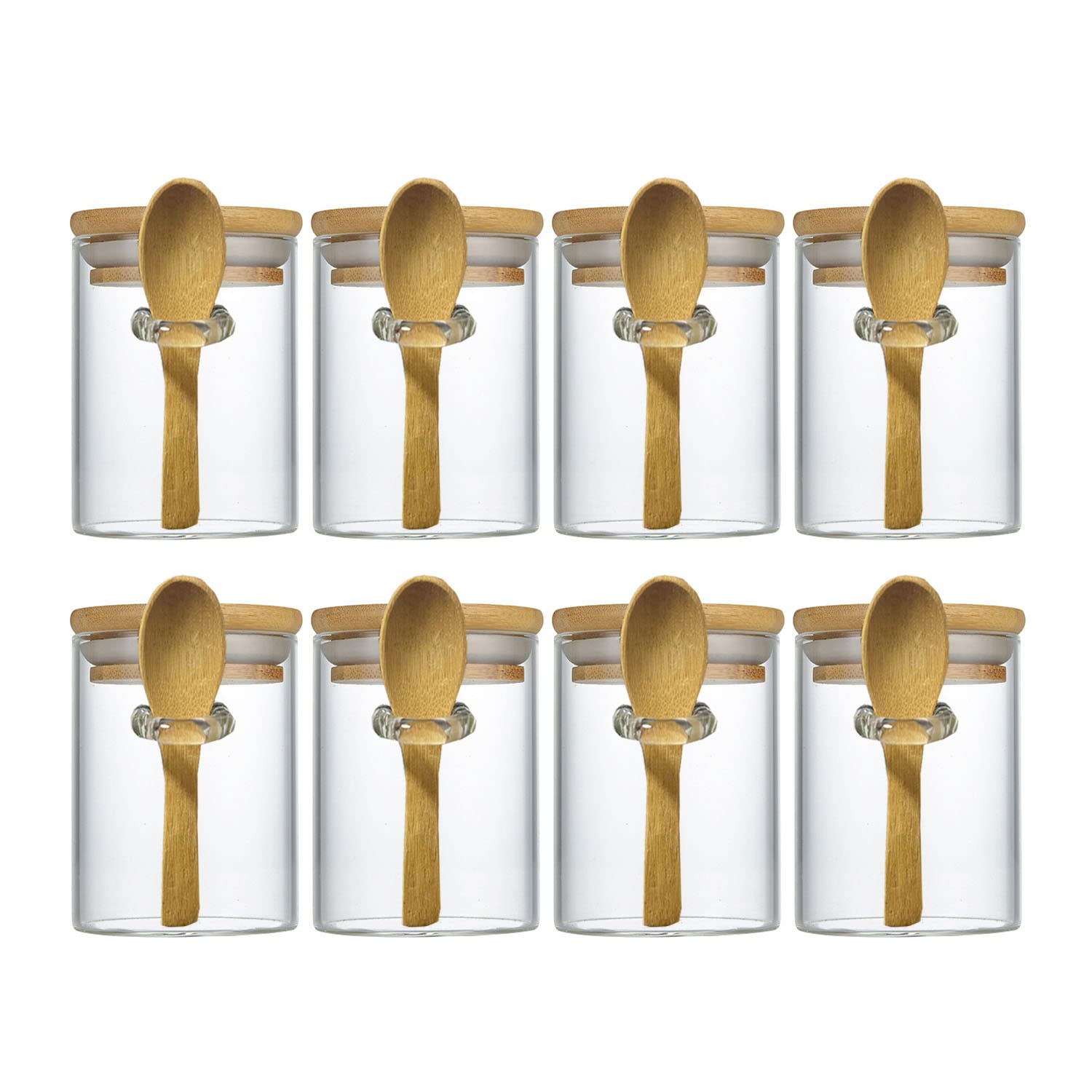 Livejun 8 Oz Airtight Mini Glass Jars With Bamboo Lids And Bamboo Spoons, Spice Jars Small Food Storage Containers For Kitchen,