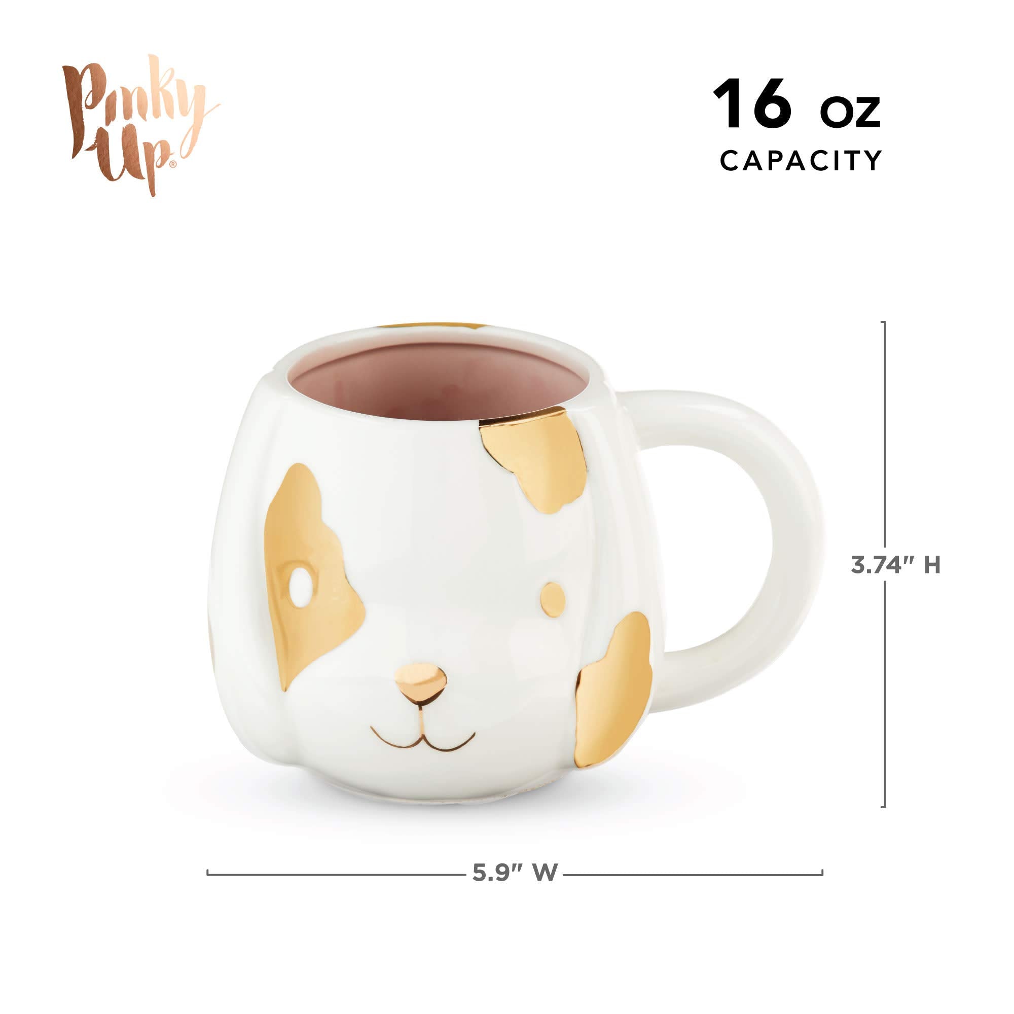 Pinky Up Penny Dog Mug, Ceramic Tea Mug, Tea Tumbler Cup, Dog Lover Gifts, Puppy Inspired Tea Cup, Gold Accents, 16Oz