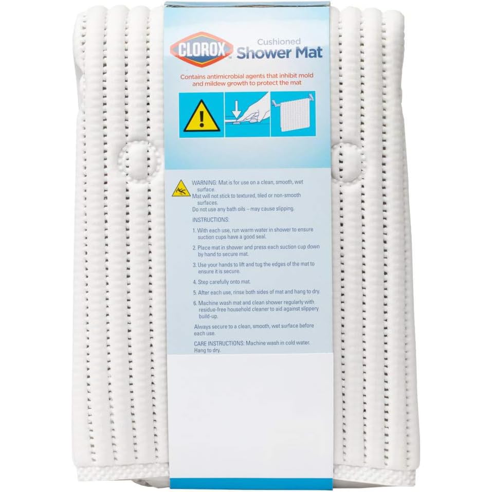 Duck Clorox Non-Slip Shower Mat, 21"x21", White, Cushioned with Suction Cups, Model 288342
