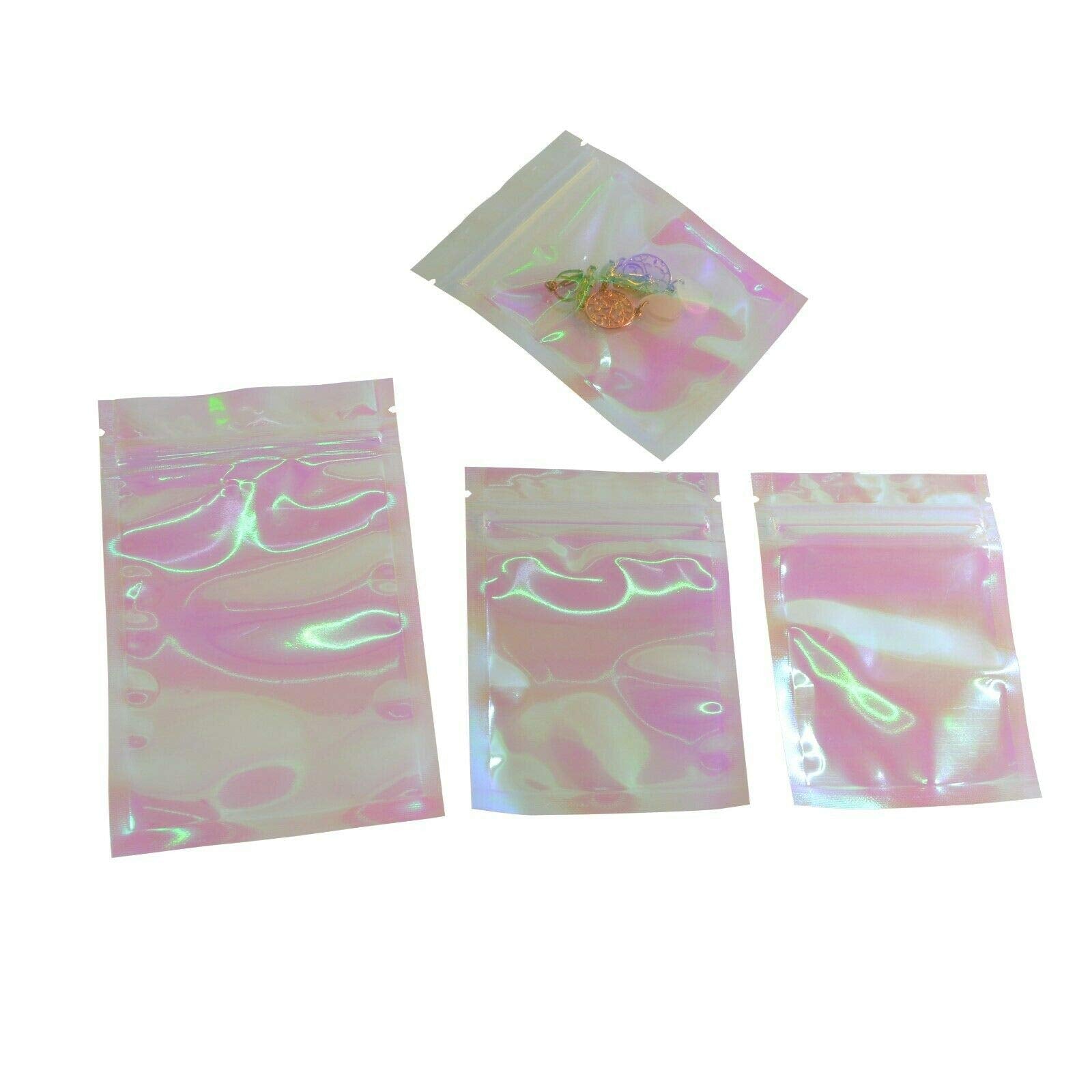 100Pcs Holographic Clear Ziplock Bags Iridescent Pouches With Tear Notch Food Packing Packaging Pouches Smell Proof Bags Storage