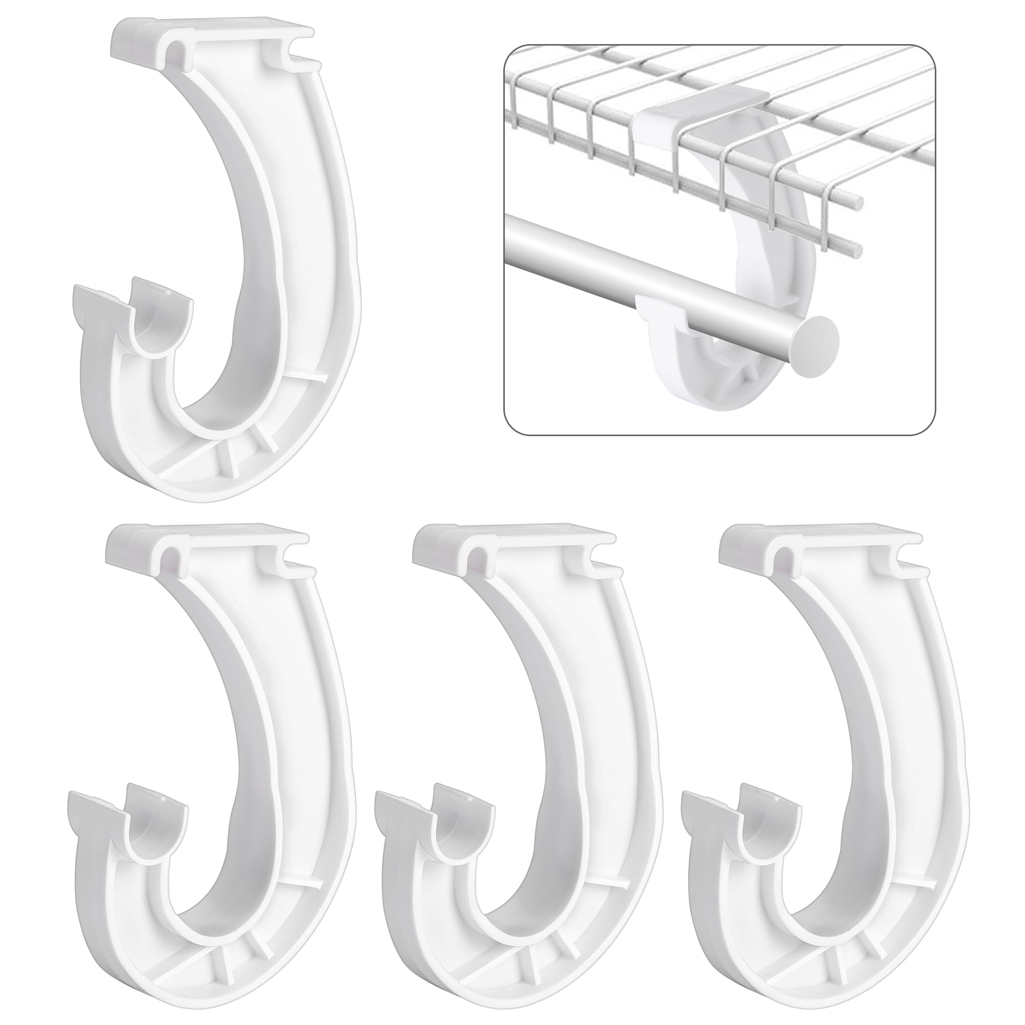 Moonoom 4Pcs Hanging Closet Rod Support,3/4 Closet Shelf Rod Holder,Sturdy J-Shaped Closet Brackets For Hanging Clothes,Cabinets
