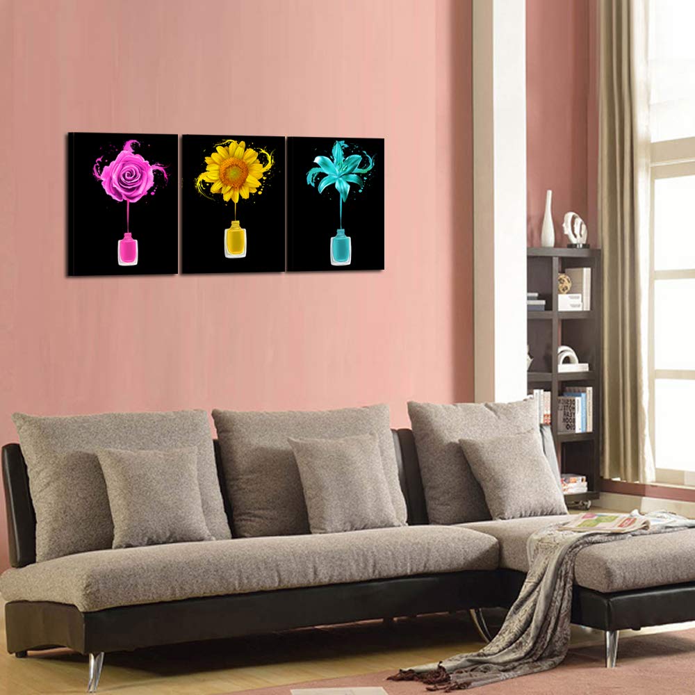 Kreative Arts Manicure And Nail Art Wall Decor For Salon Room Canvas Prints Frame Art Nail Polish Brushes Posters Roses Sunflowe