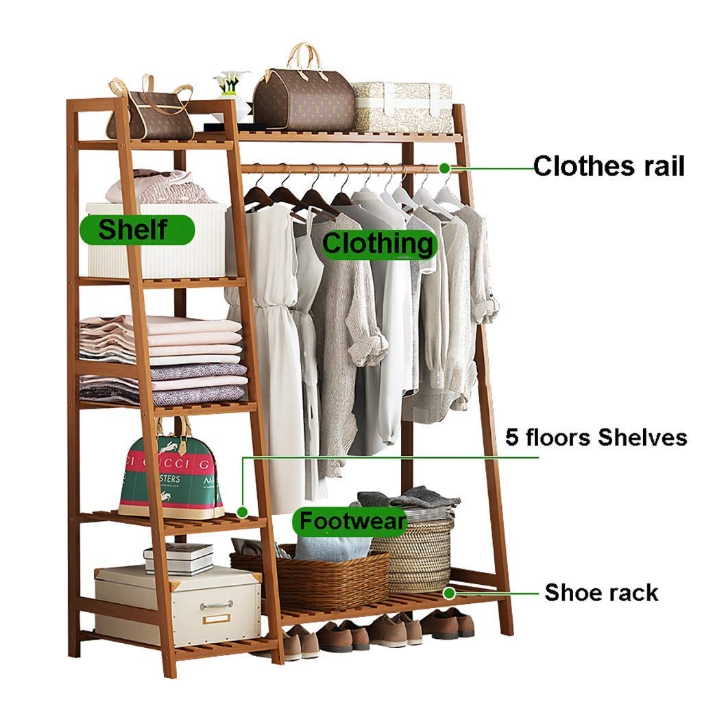 Leopax Bamboo Coat/Clothing/Garment Rack/Freestanding Storage Shelf With 5-Tier Shelf (80 * 40 * 140Cm, Natural)