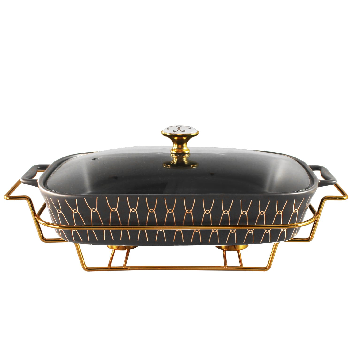 jinsongdafa 11 x 8 Ceramic Rectangular Casserole Dish with Glass Lid and rack, 1.6 Quart Serving Soup Tureen,Chafing Dish for 