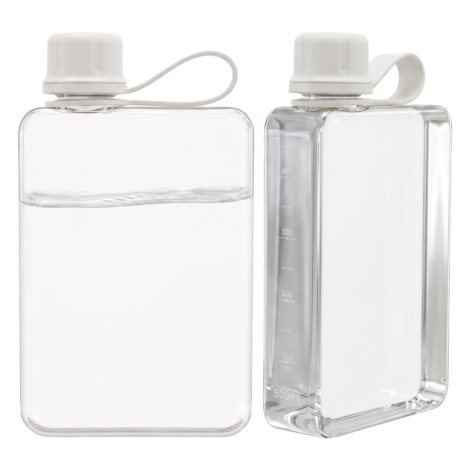Bthomstfmly 2Pack Portable Flat Water Bottle, 17oz BPA Free Slim Drinking Bottle, Lightweight Plastic Travel Water Bottles Reusa