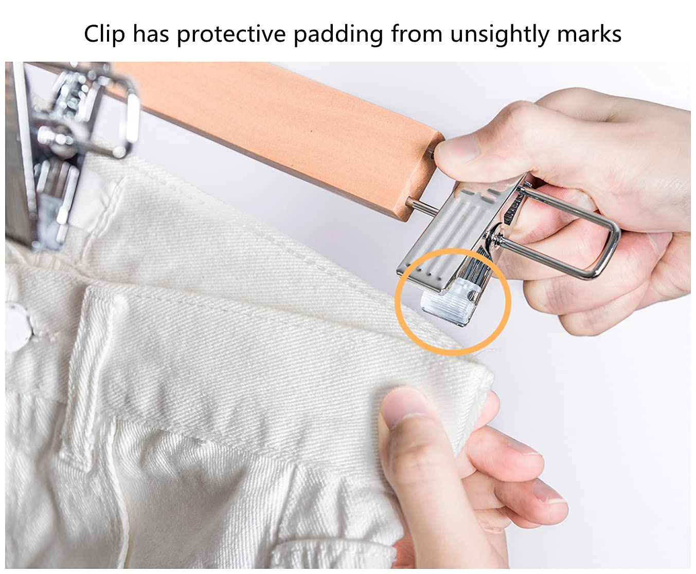 Amber Home 14.17'' Solid Natural Wooden Pant Skirt Hangers 24 Pack, Bottom Hangers For Slacks Trousers Jeans With 2-Adjustable A