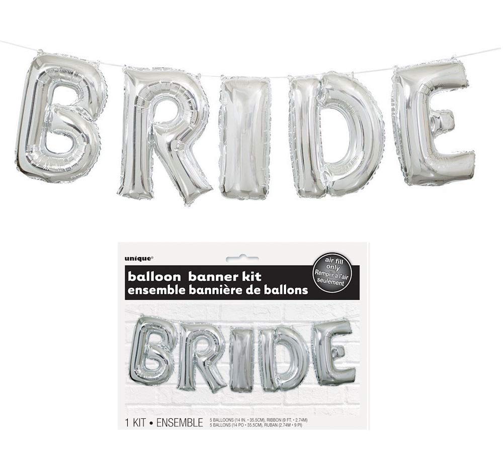 Stunning Silver ''Bride'' Foil Letter Balloon Banner Kit - 14'' - Premium Quality & Durable Material, Ultimate Decoration For We