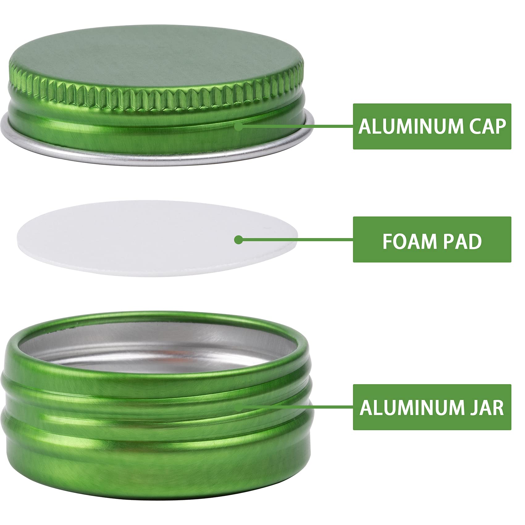 0.5 Oz Screw Top Aluminum Tin Jar With Screw Lid And Blank Labels (Green - Pack Of 32)