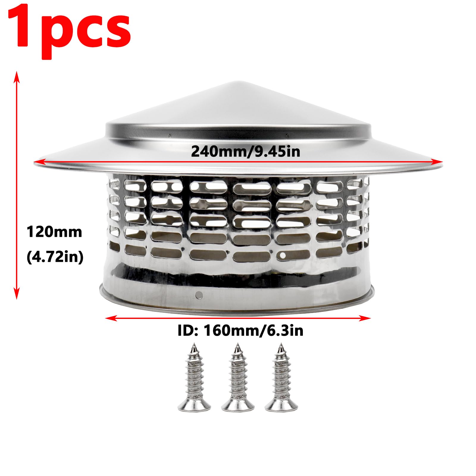 Antrader 6.3 Inch Cone Top Chimney Cap, Round Chimney Cap Chimney Cover Cap Chimney Cover Outside Roof Silver Fireplace Screen C