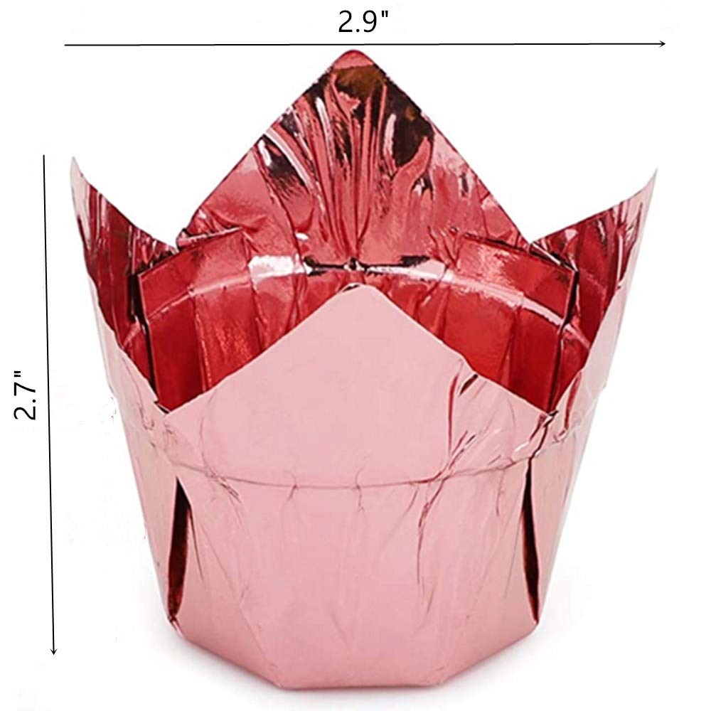 100Pcs Aluminum Foil Cups Cupcake Muffin Liners, 3.5 Ounce Aluminum Foil Baking Cups, Disposable Tulip Style Cupcake Cups, Bakin