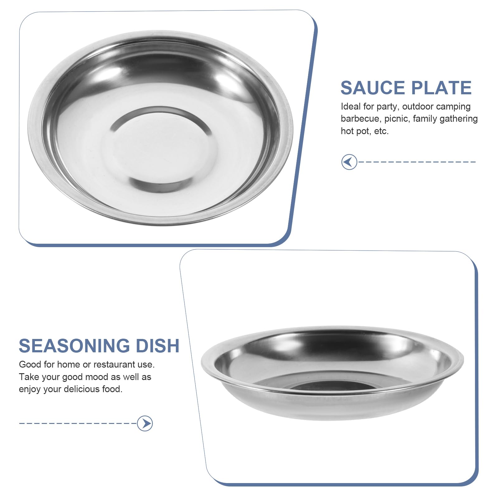 10Pcs Small Plates Stainless Steel Appetizer Plates Round Seasoning Plates Metal Saucers Plates Metal Dishes Basic Cat Bowls 10C