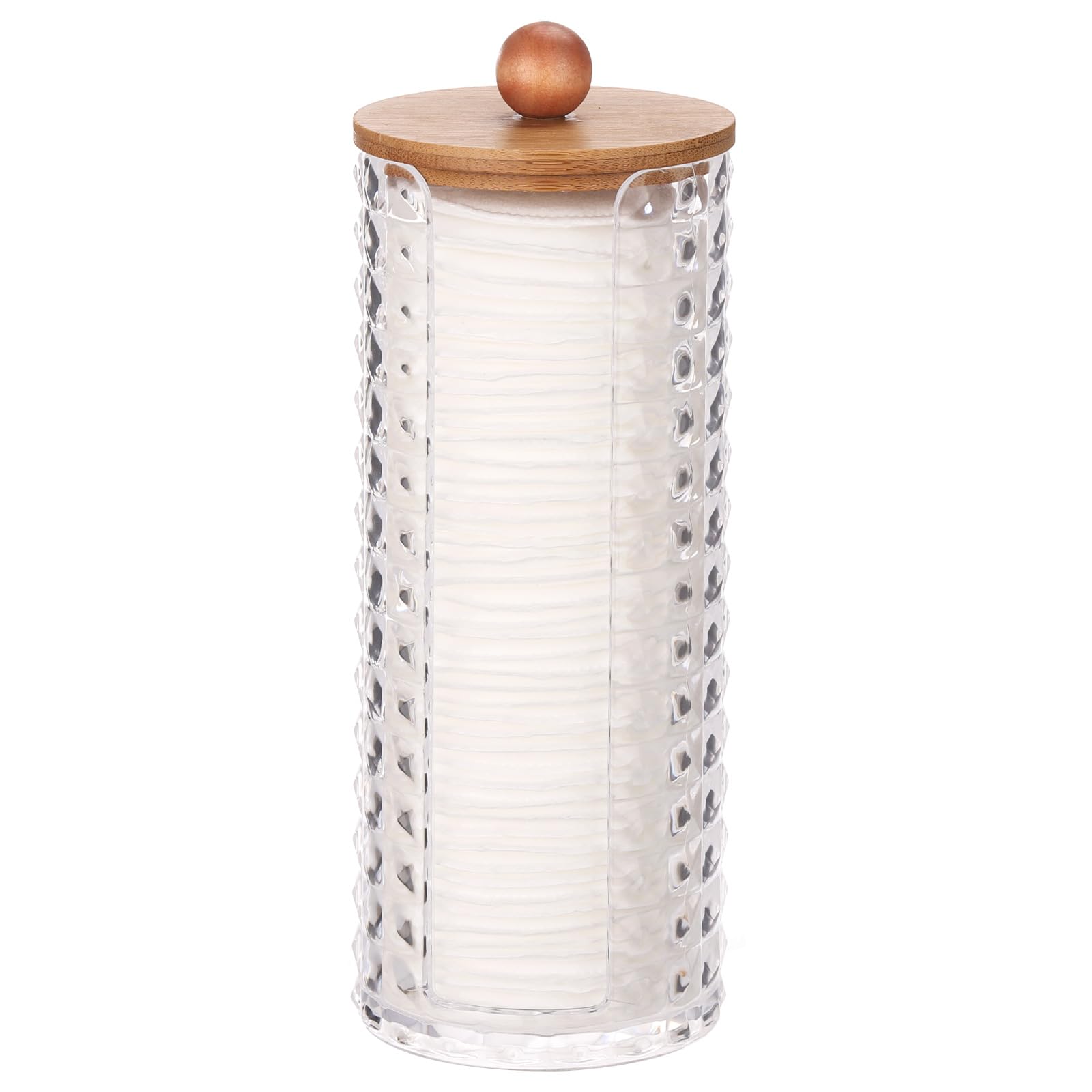 Tecbeauty Cotton Pads Holder Bathroom Storage Makeup Removers Pads Organizer, Clear Containers with Wood Lid
