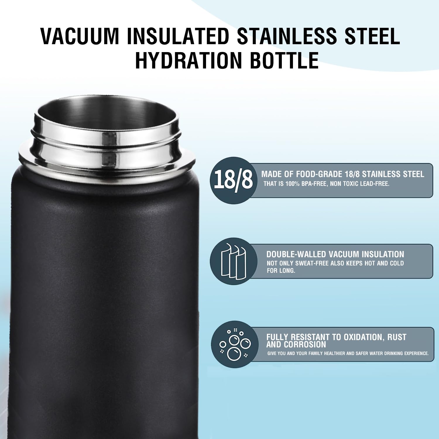 Ben Din Insulated Stainless Steel Water Bottle - 22 Oz Spout Lid - Leak Proof, Sports, Bike & Gym Bottles For Men And Women - Re