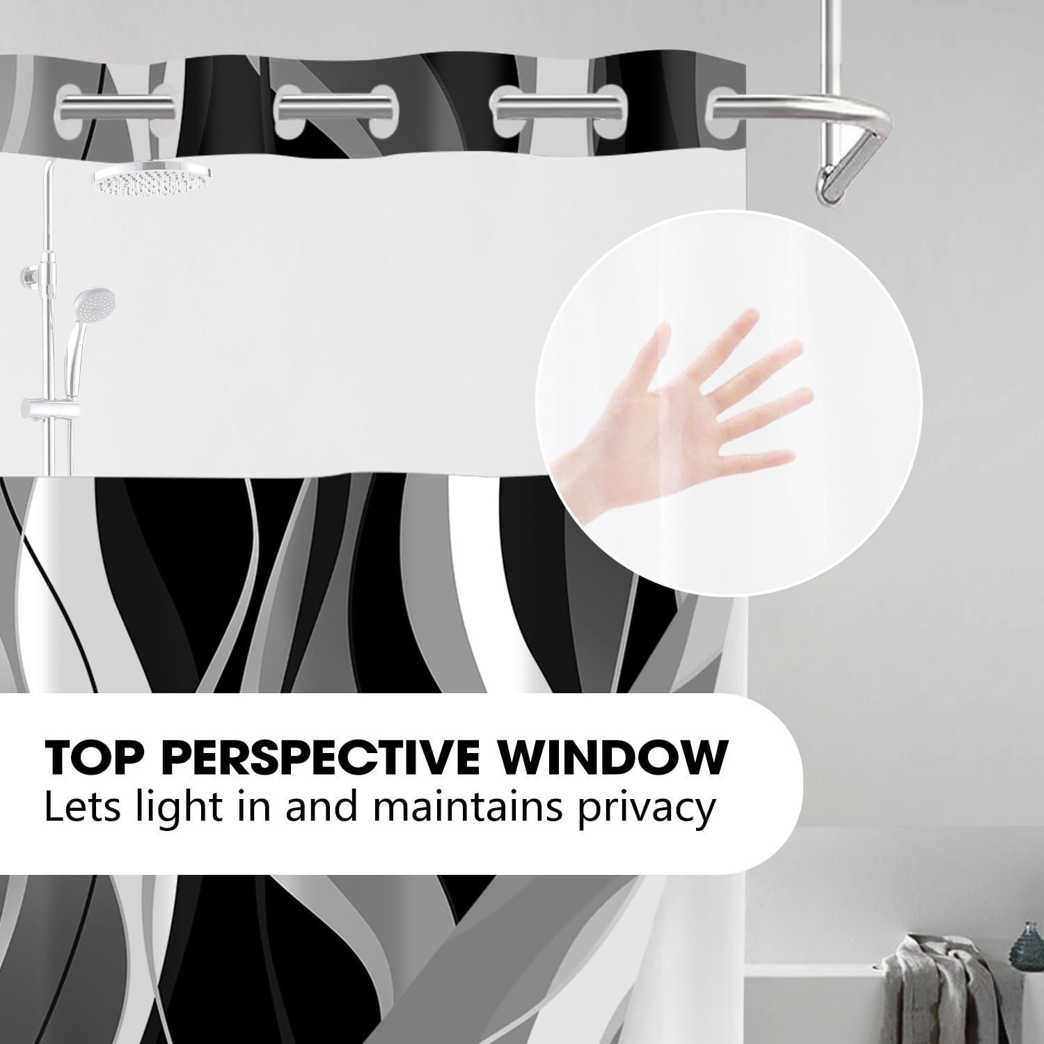 Nkzply No Hook Shower Curtain With Snap In Liner Black Striped Shower Curtain And Liner Set White Shower Curtain Liner Modern Fa