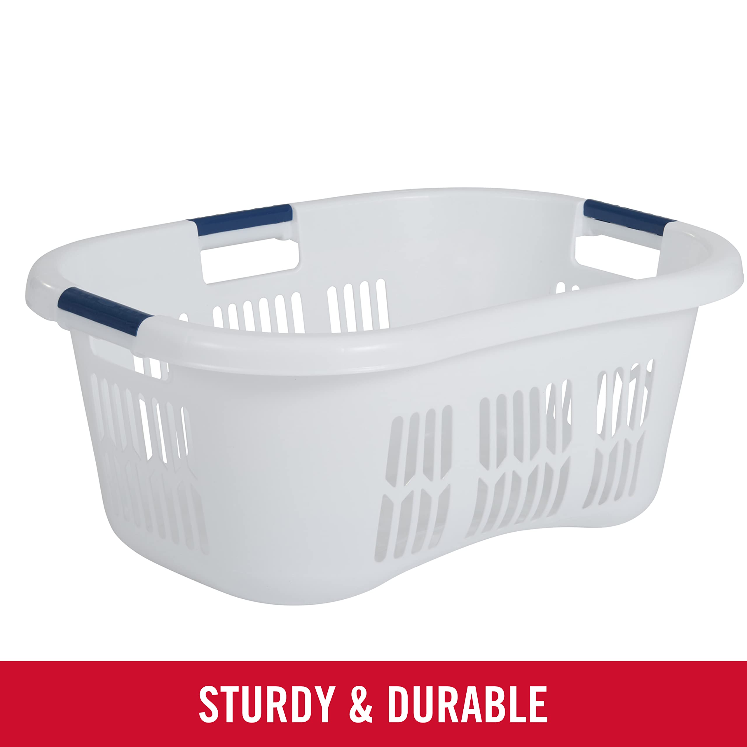 Rubbermaid Large Hip-Hugger Laundry Basket/Hamper, 1.5-Bushel, White, Stackable Storage Bin/Organizer For Bathroom/Bedroom/Dorm/