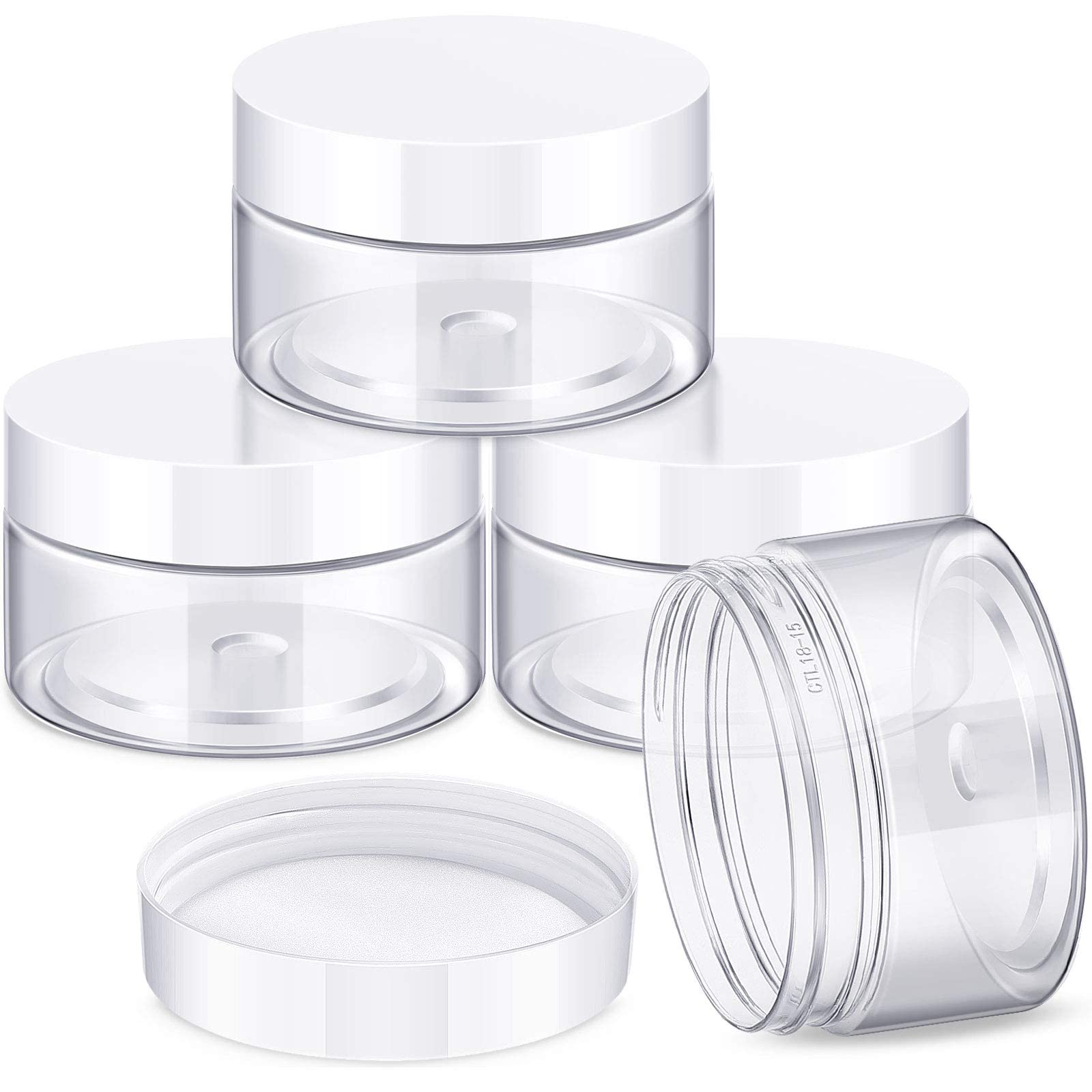 4 Pieces Round Clear Wide-Mouth Leak Proof Plastic Container Jars With Lids For Travel Storage Makeup Beauty Products Face Cream
