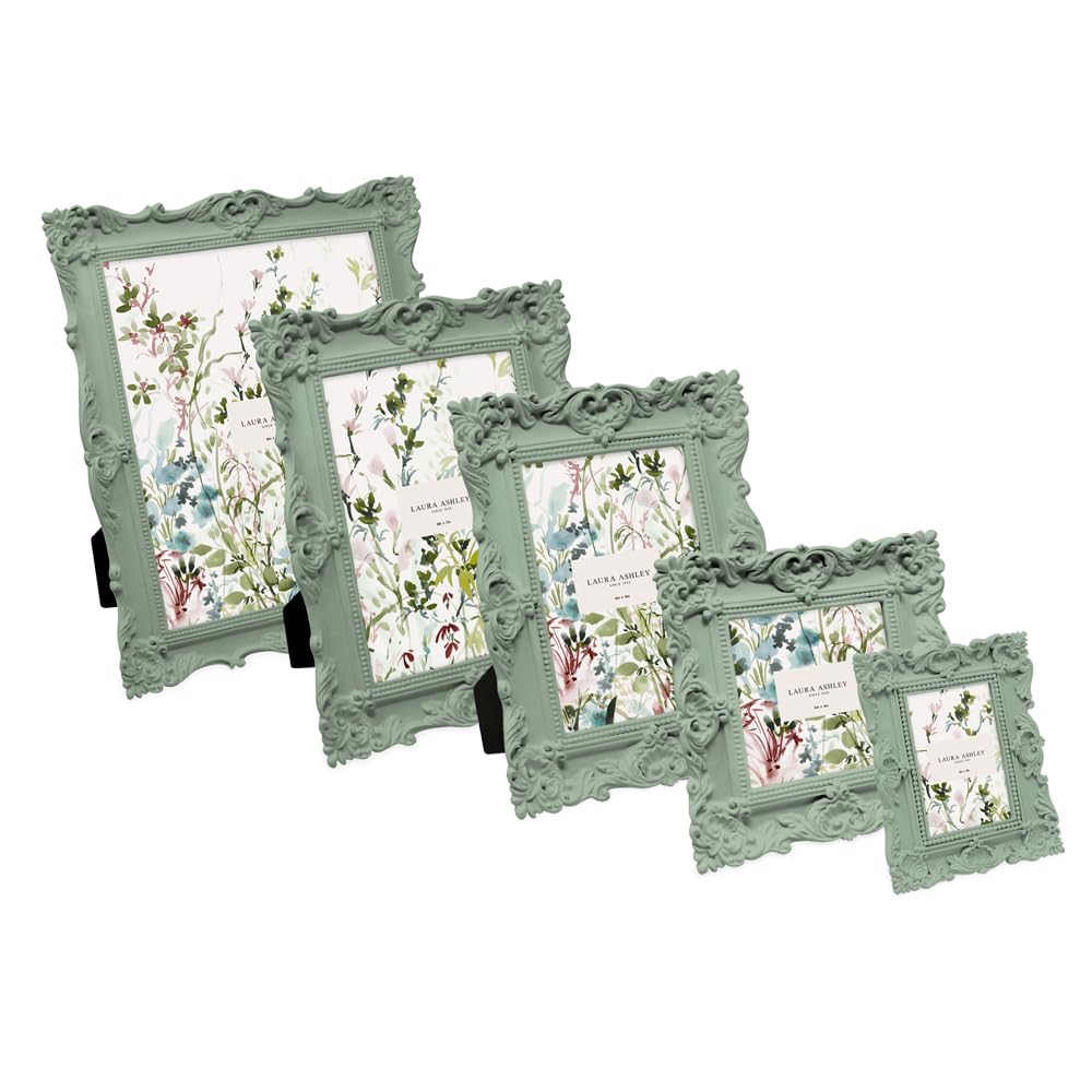 Laura Ashley 4x4 Matt Rosemary Ornate Textured Hand-Crafted Resin Picture Frame with Easel, for Tabletop & Wall Display, Decorat