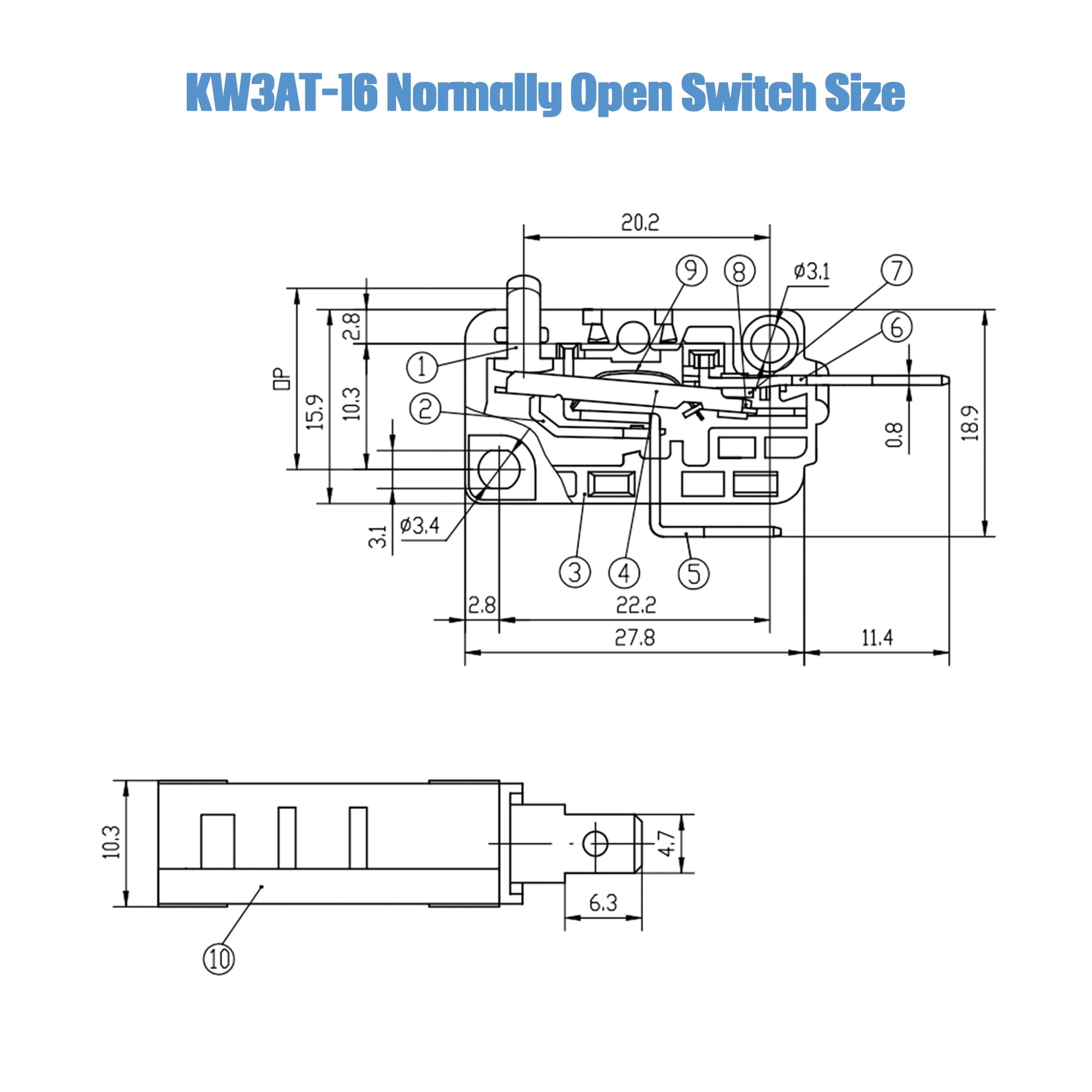 Bxizxd Kw3At-16 Microwave Oven Door Switch 16A 125/250 V Door Interloc, Compatible With Kw3A, Kw3A-16 (1 Pc Normally Open And 1