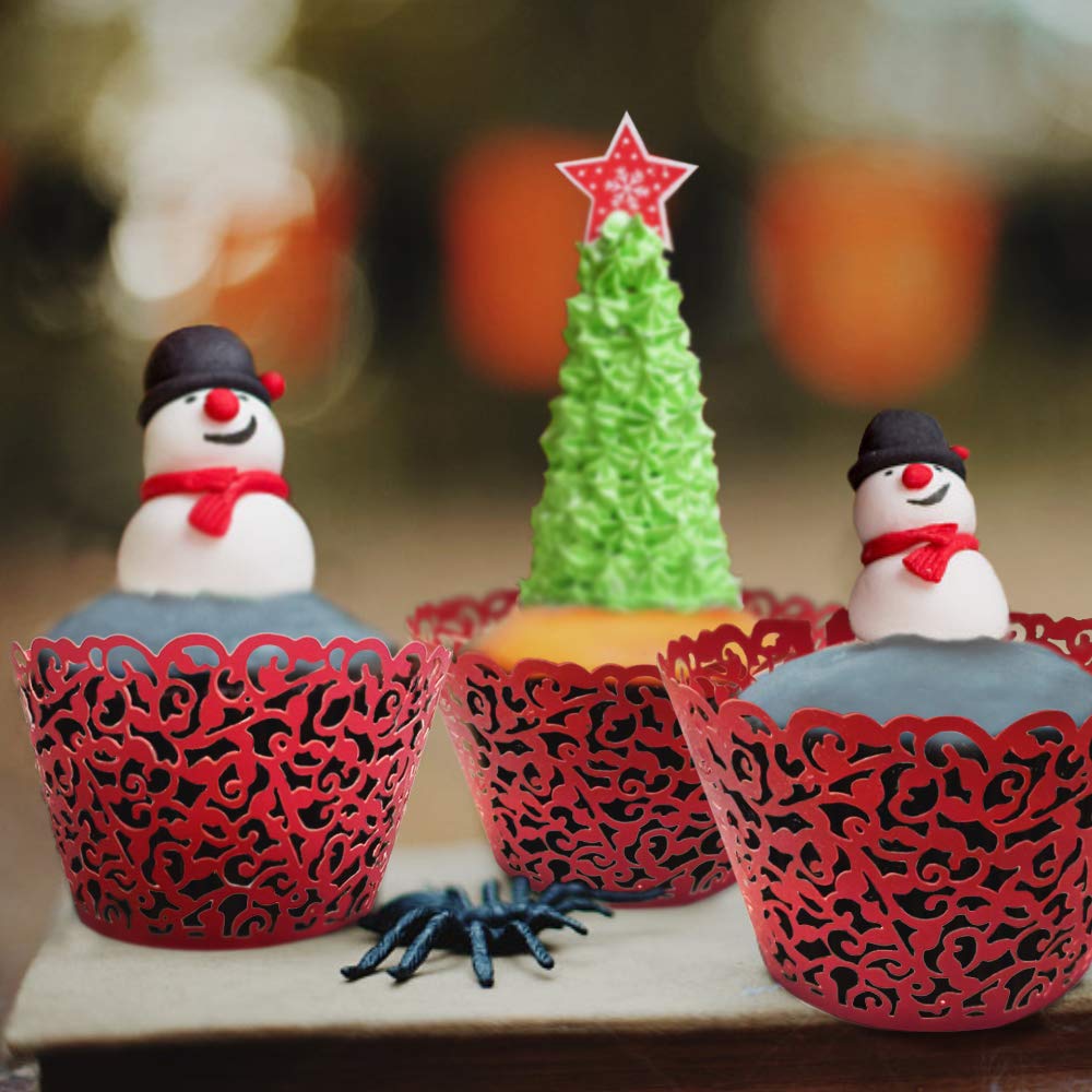Golf 100Pcs Christmas Cupcake Wrappers Artistic Bake Cake Paper Filigree Little Vine Lace Laser Cut Liner Baking Cup Wraps Muffi