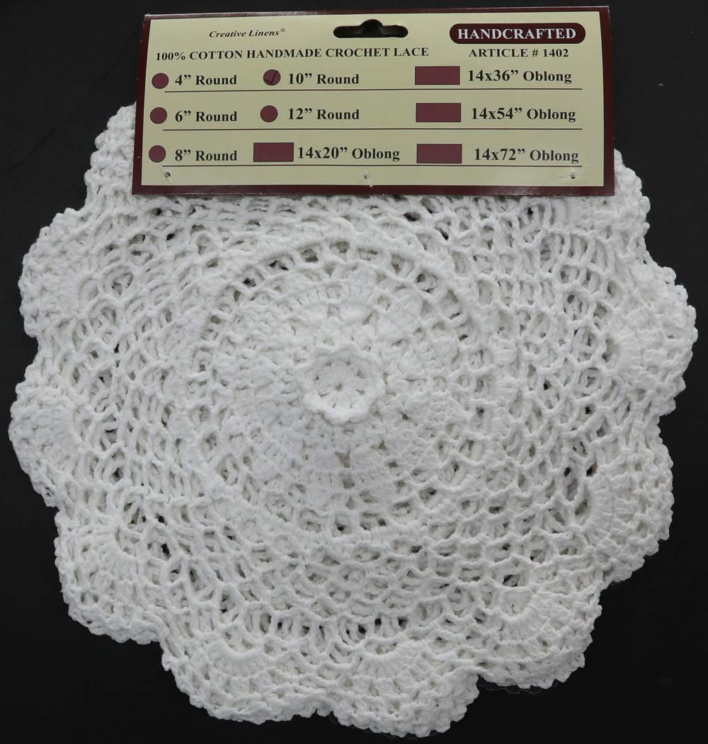 Creative Linens 6Pcs 10'' Round Crochet Lace Doily White 100% Cotton Handmade, Set Of 6 Pieces