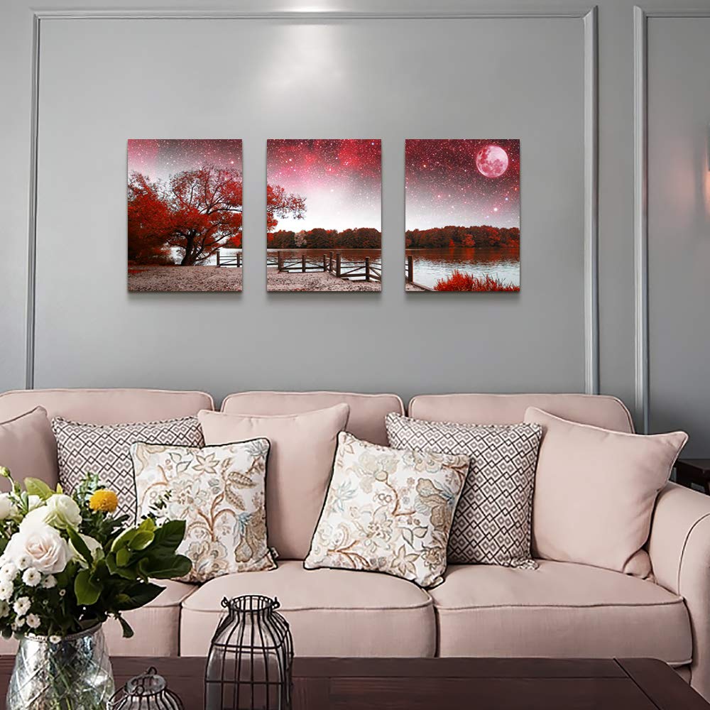 Wall Art For Living Room Canvas Prints Bedroom Wall Decor For Bathroom Artwork Abstract Painting Red Tree Moon Landscape Paintin