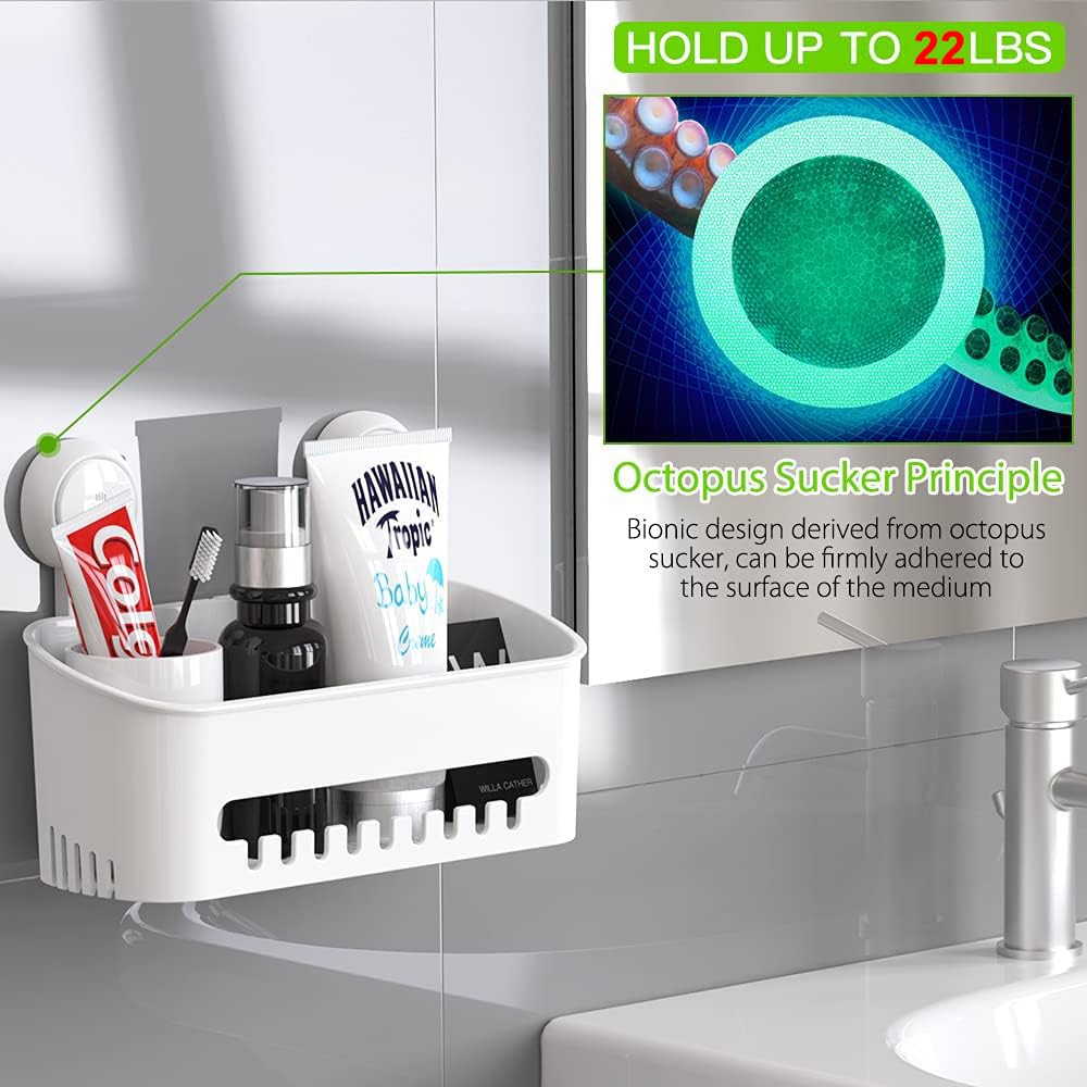 Luxear Shower Caddy Suction Cup No-Drilling Removable Shower Shelf Powerful Heavy Duty Hold Up To 22Lbs, Waterproof Storage Bask