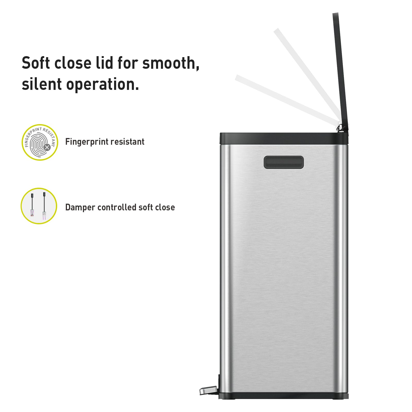 Eko Essential 8+8 Gallon Dual Trash Can, Kitchen Step Recycle Trash Can With Dual Removable Bucket, Independent Lids And Pedals,