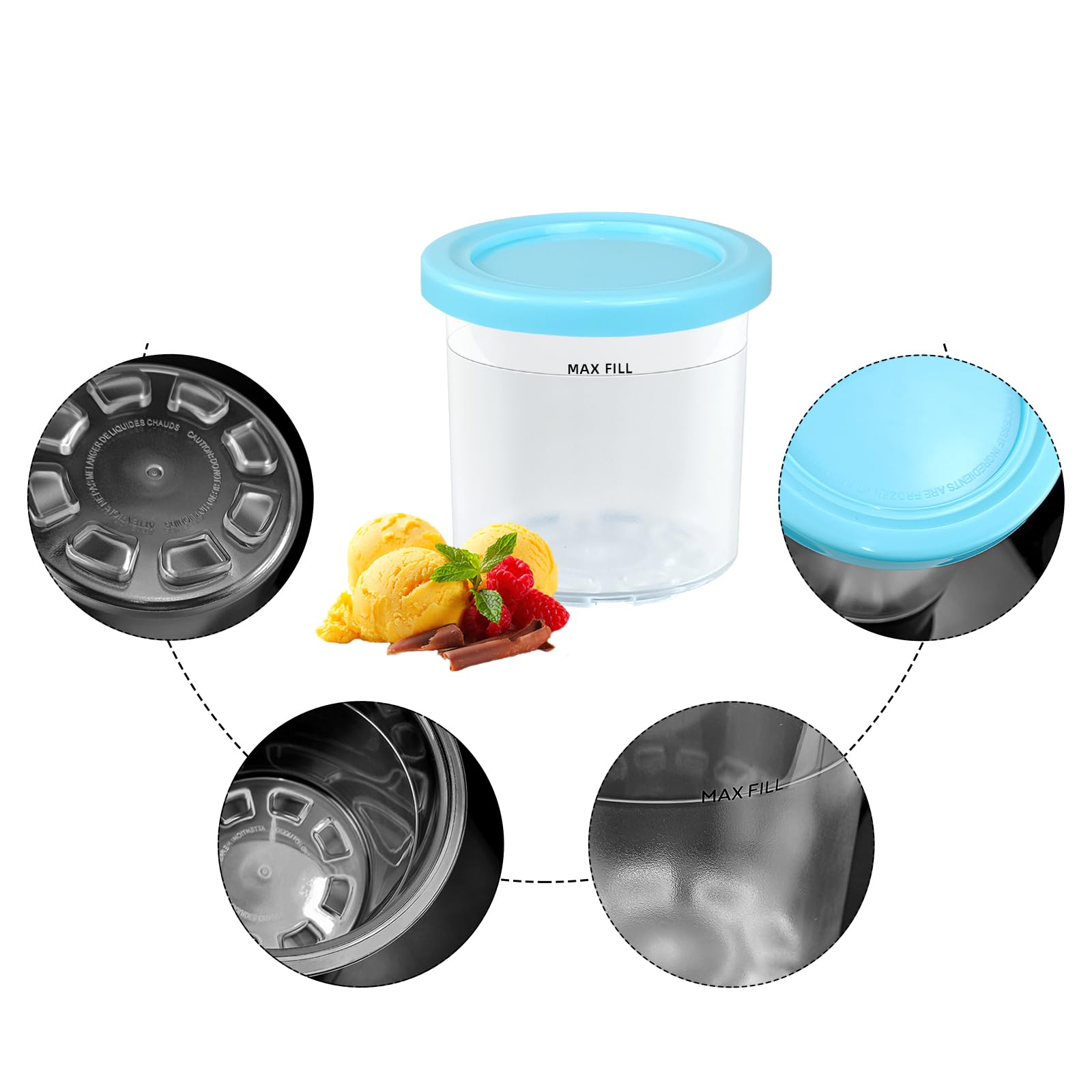 16Oz Ninja Creami Containers,4Pcs Creami Pint Containers,Ice Cream Pints Containers With Lids For Nc301 Nc300 Nc299Amz Series Ic