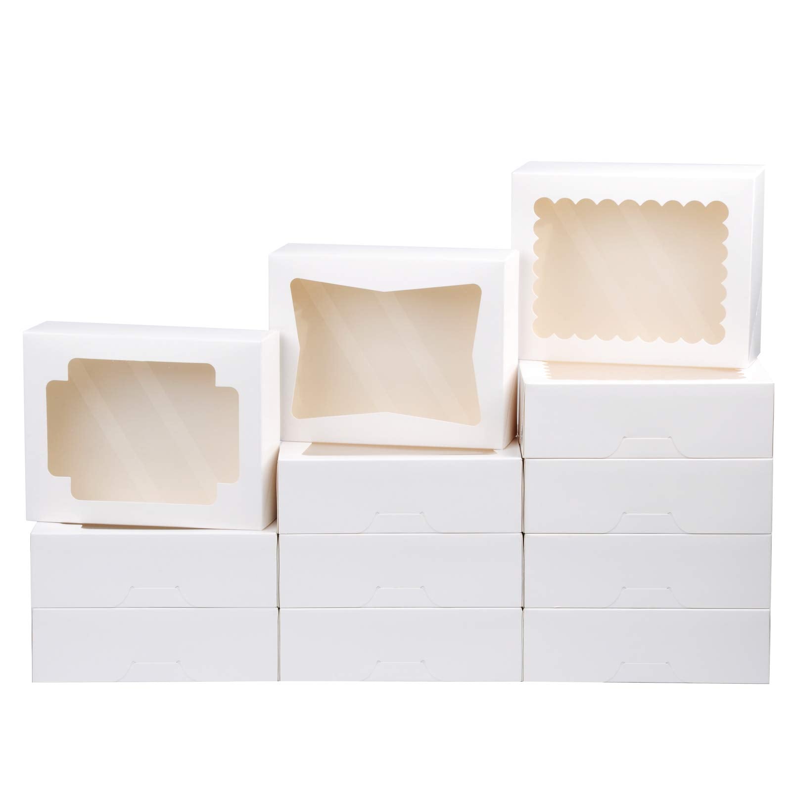 Nplux Cookie Boxes Bakery Boxes With Window 8X6.5X2.5 Inches Auto-Popup Treat Pastry Boxes For Gift Giving(24Pack,White)