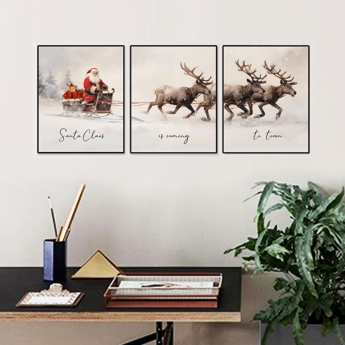 Gallery Set Of 3, Christmas Posters, Christmas Santa Claus With A Sleigh Prints, Xmas Wall Art Home Decor, Christmas Wall Art, C