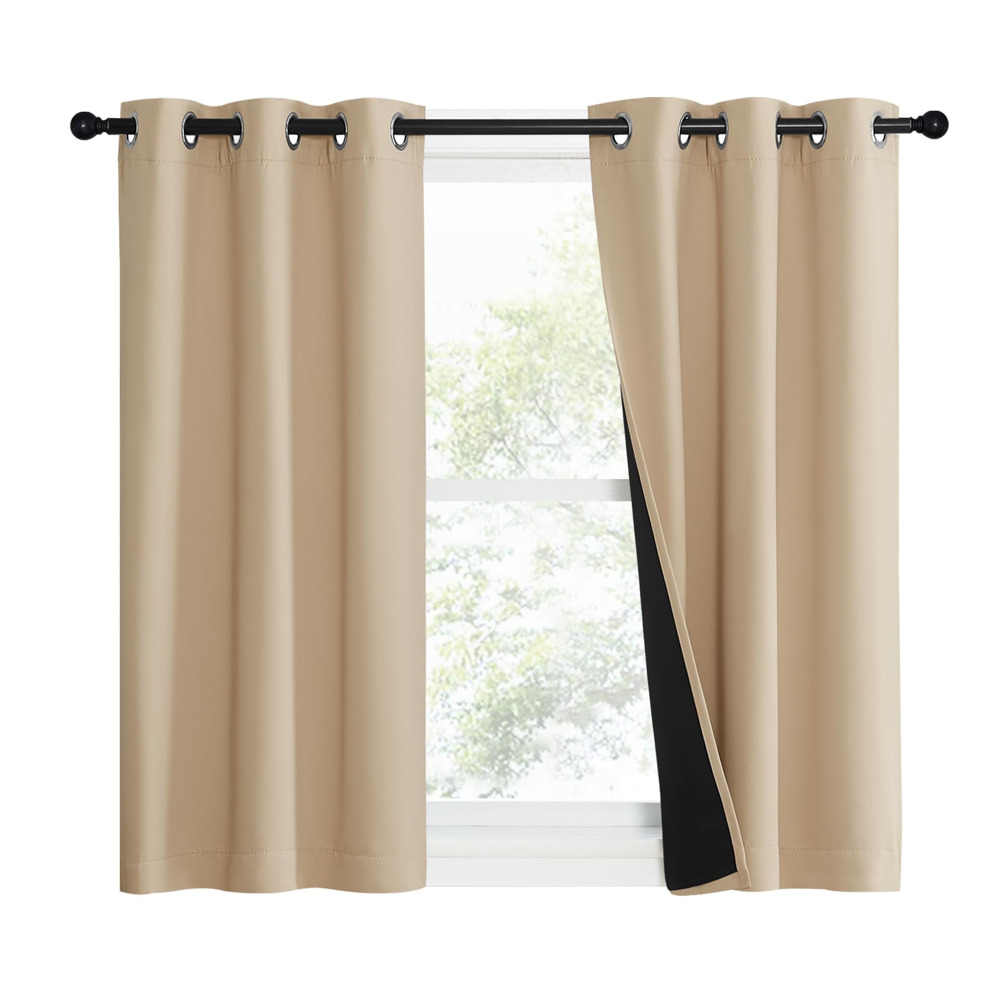 NICETOWN Bedroom Full Blackout Curtain Panels, Set of 2 Pcs, 37 by 50-inch, Biscotti Beige, Super Thick Insulated Grommet Drapes